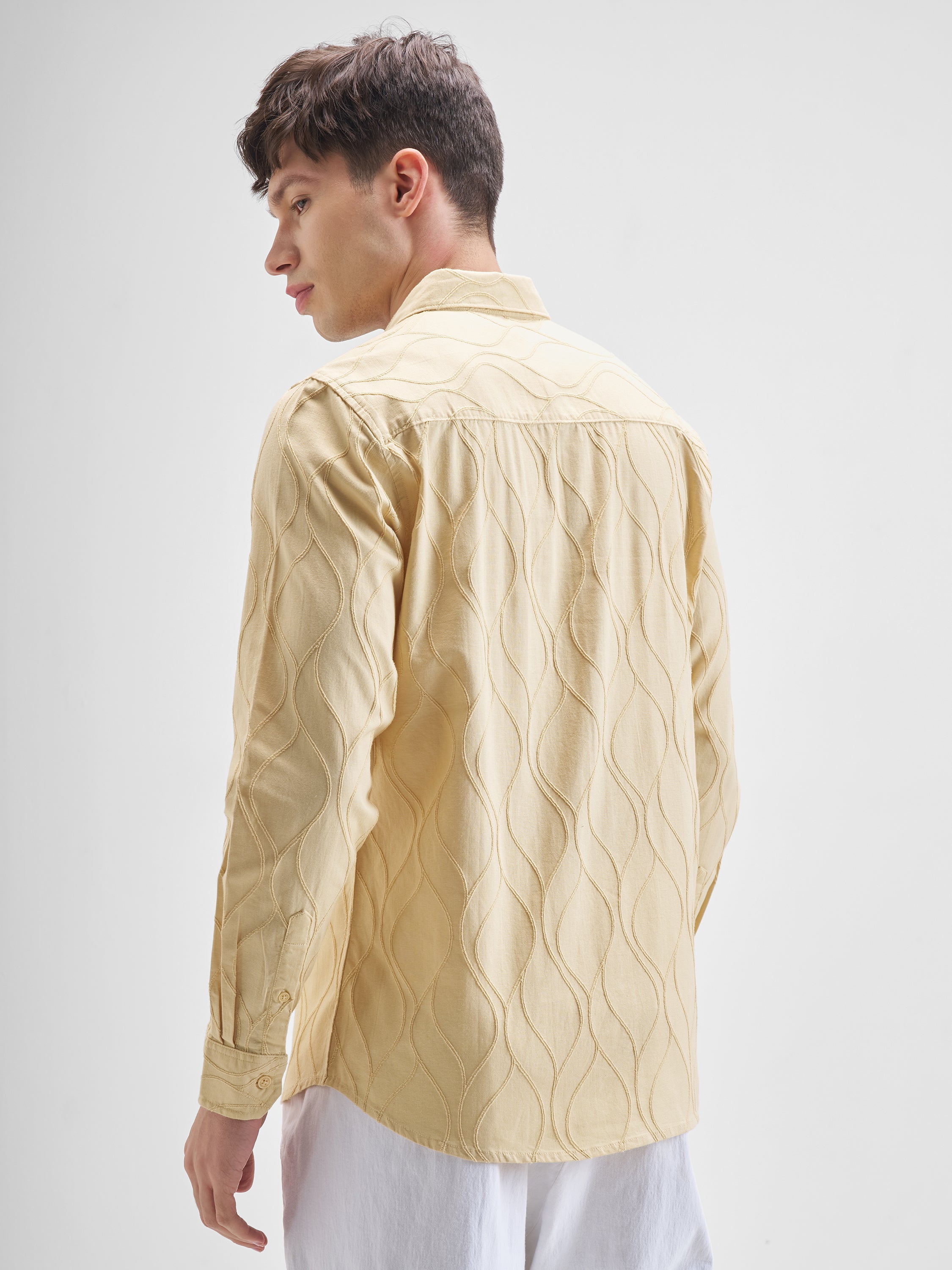 Highlander Men Beige Self Design Slim Fit Casual Shirt - Beige - Image 3