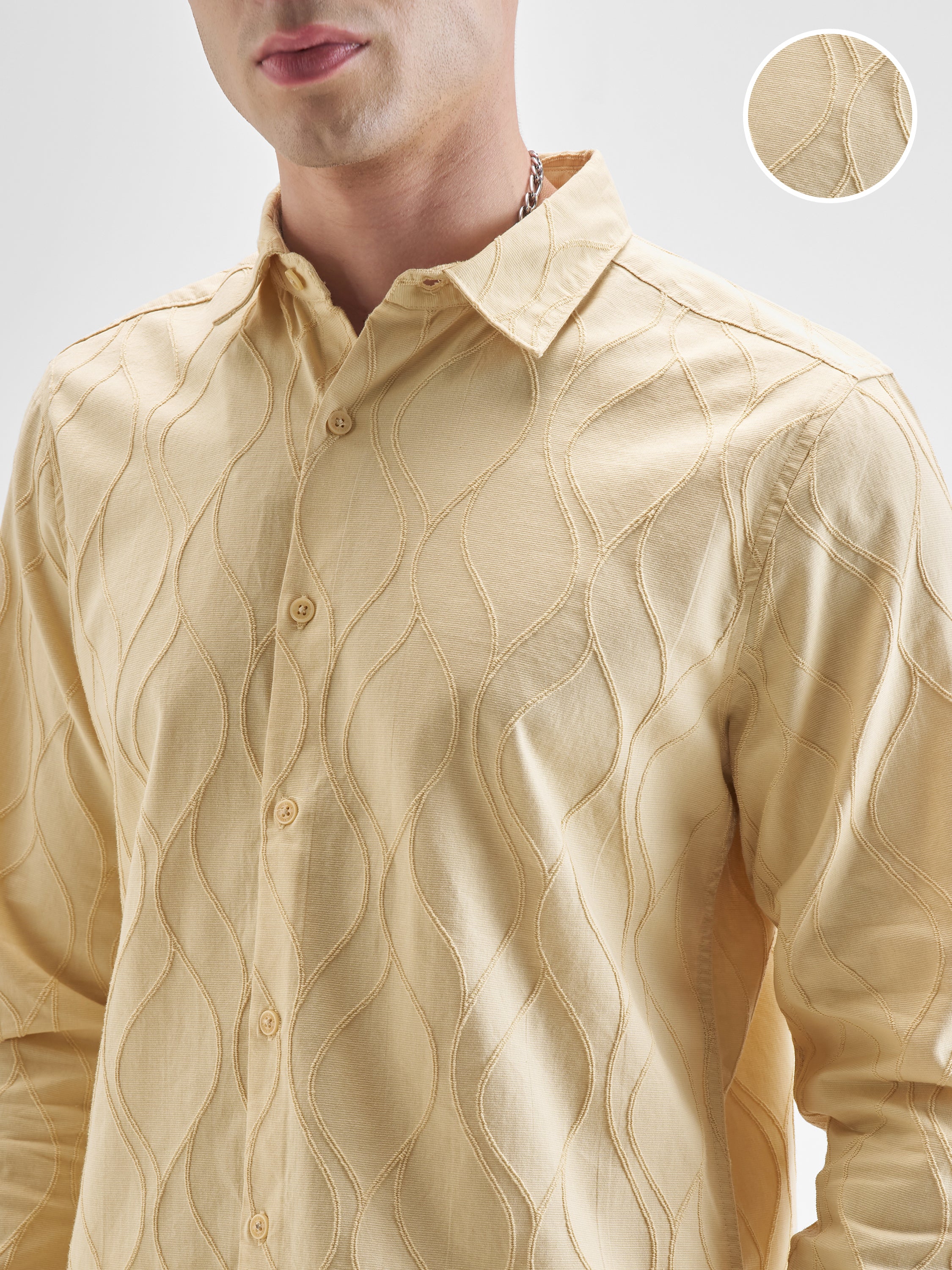 Highlander Men Beige Self Design Slim Fit Casual Shirt - Beige - Image 5