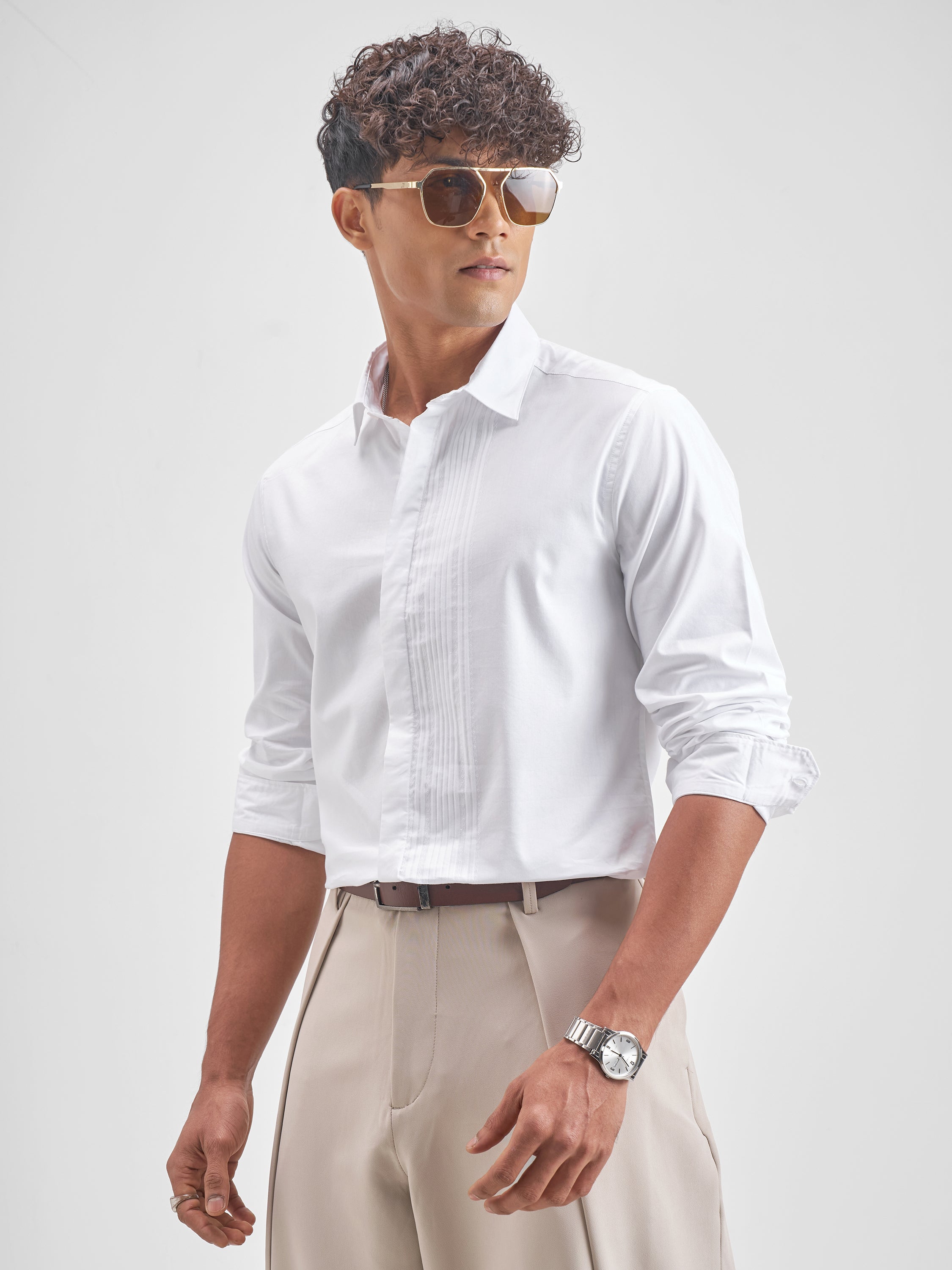 Highlander Men White Solid Slim Fit Casual Shirt - White - Image 4