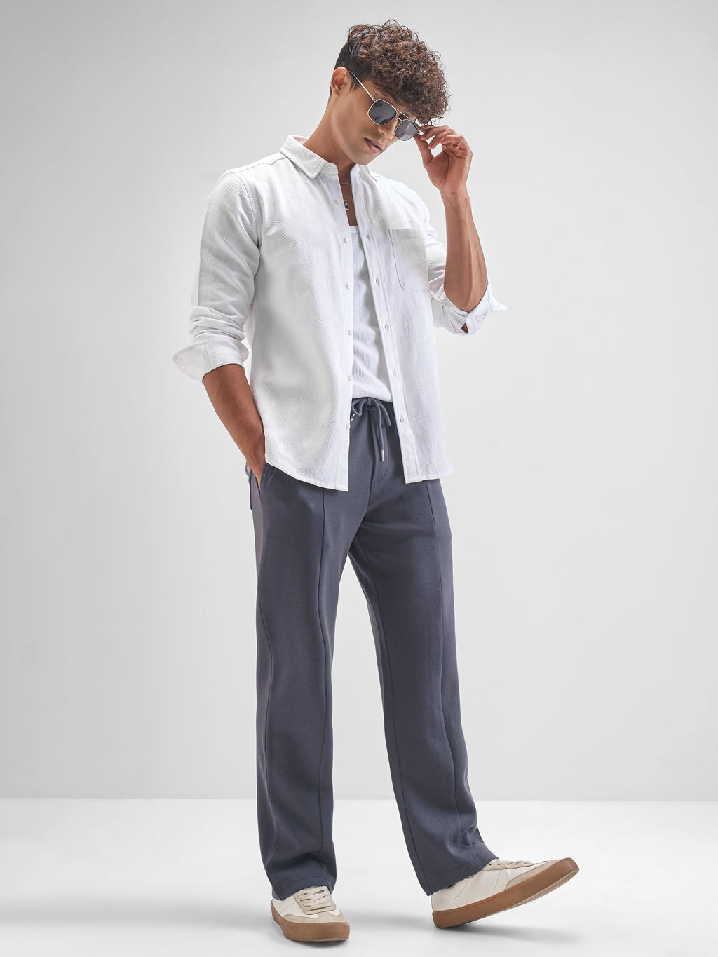 Highlander Men White Self Design Slim Fit Casual Shirt - White - Image 2