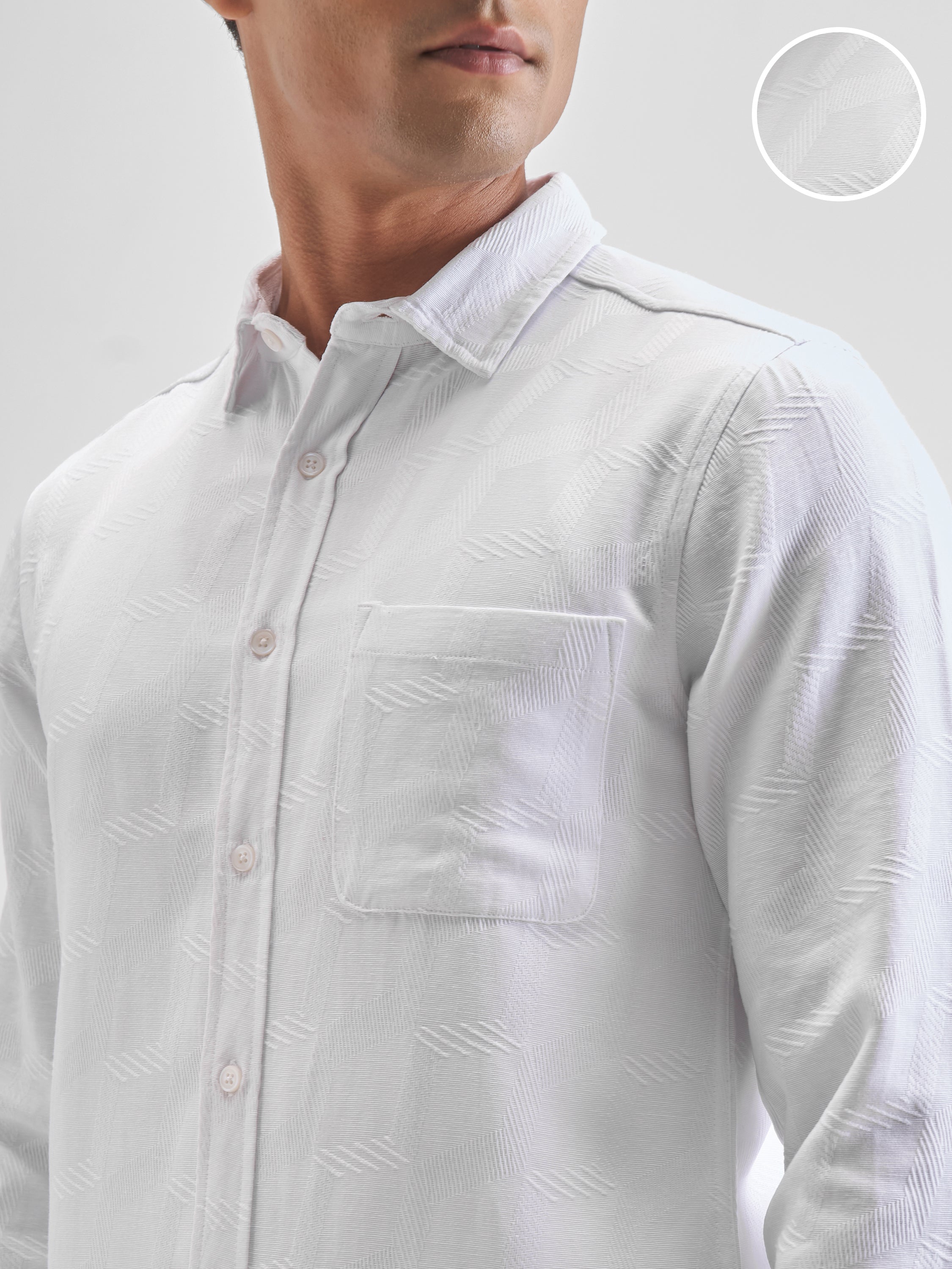 Highlander Men White Self Design Slim Fit Casual Shirt - White - Image 5