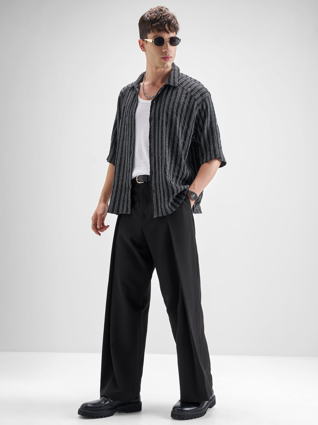 Highlander Men Black Striped Boxy Fit Casual Shirt - Black - Image 2