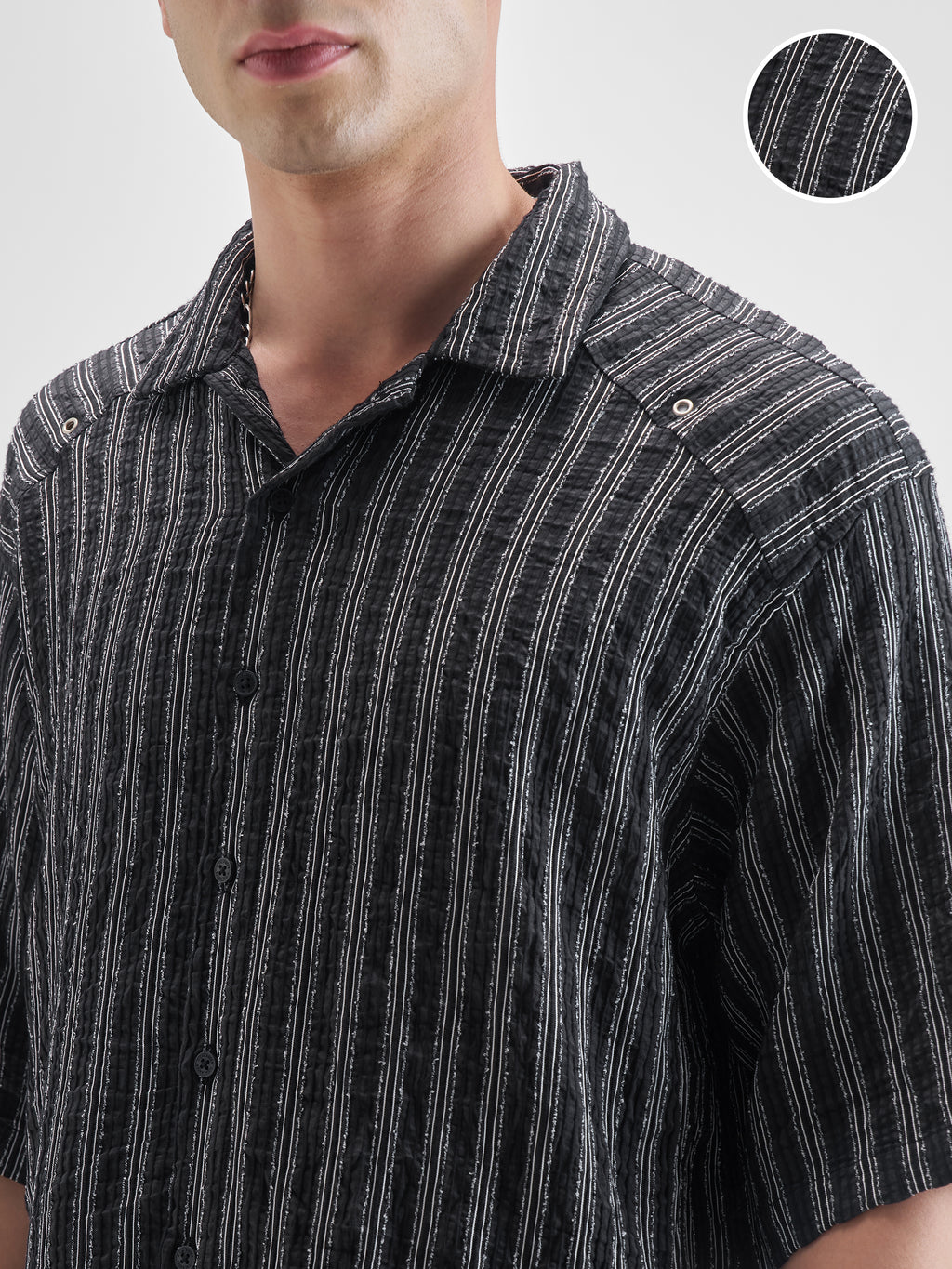 Highlander Men Black Striped Boxy Fit Casual Shirt - Black - Image 5
