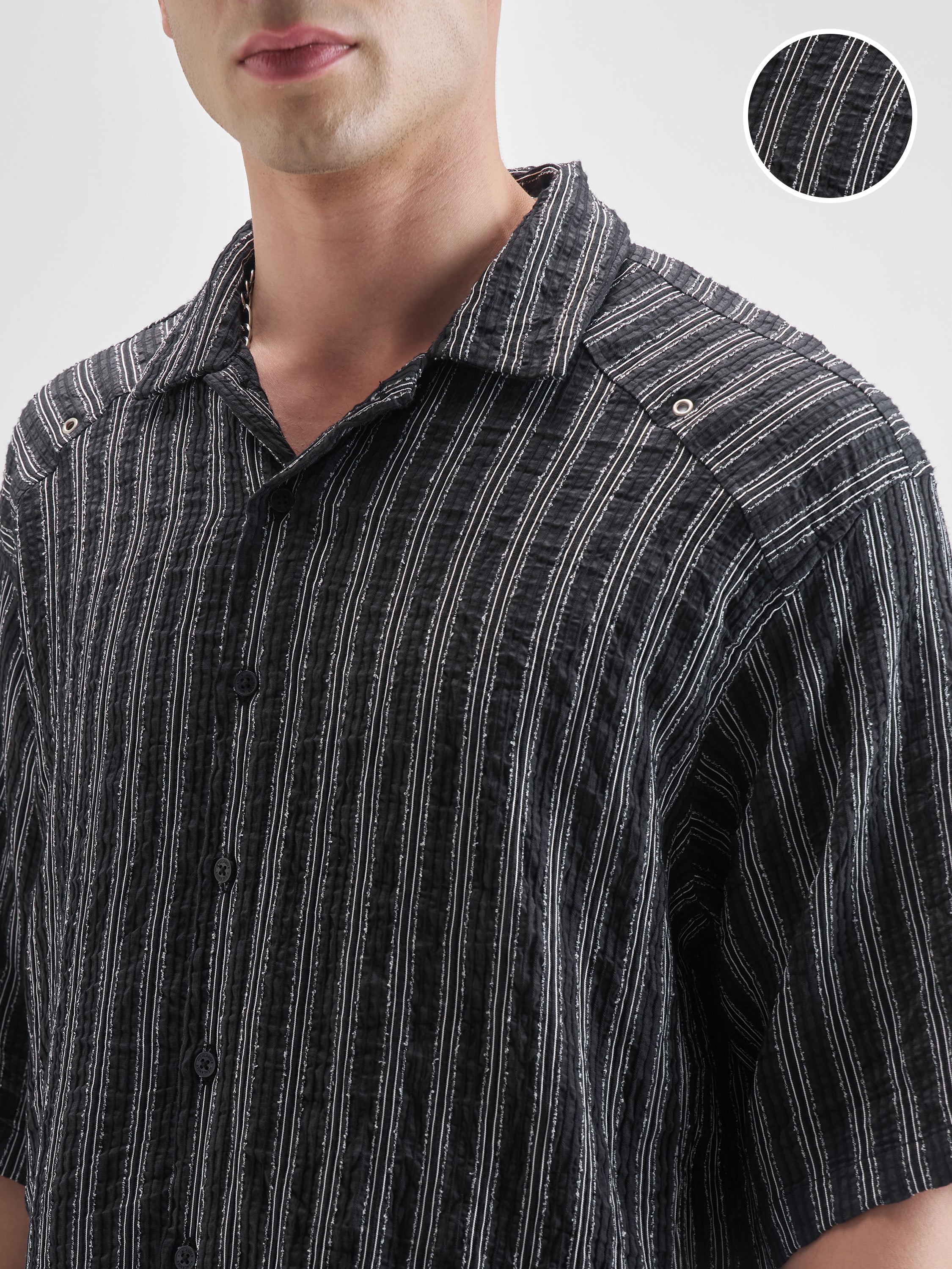 Highlander Men Black Striped Boxy Fit Casual Shirt - Black - Image 5