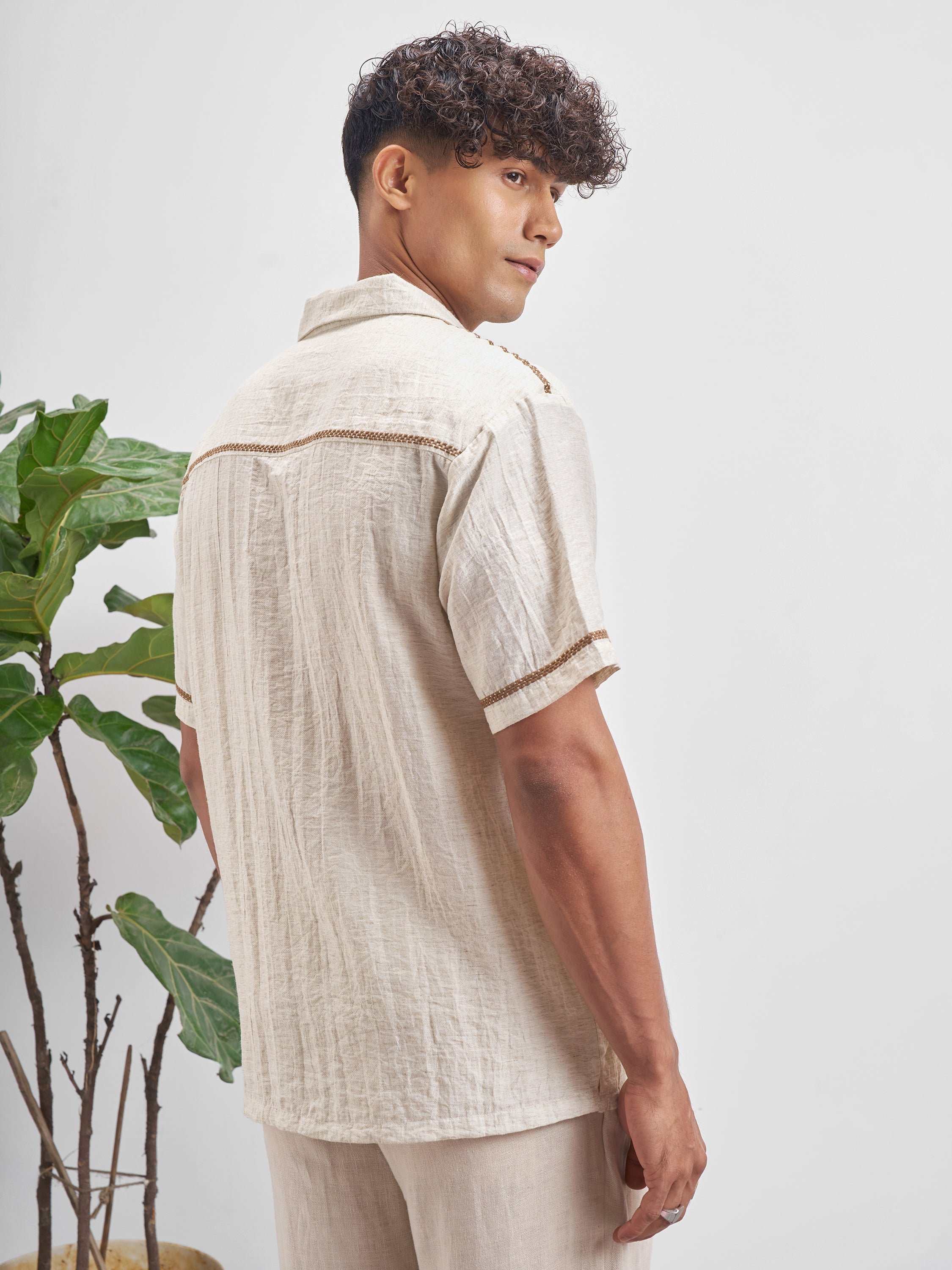 Highlander Men Beige Self Design Relaxed Fit Casual Shirt - Beige - Image 3