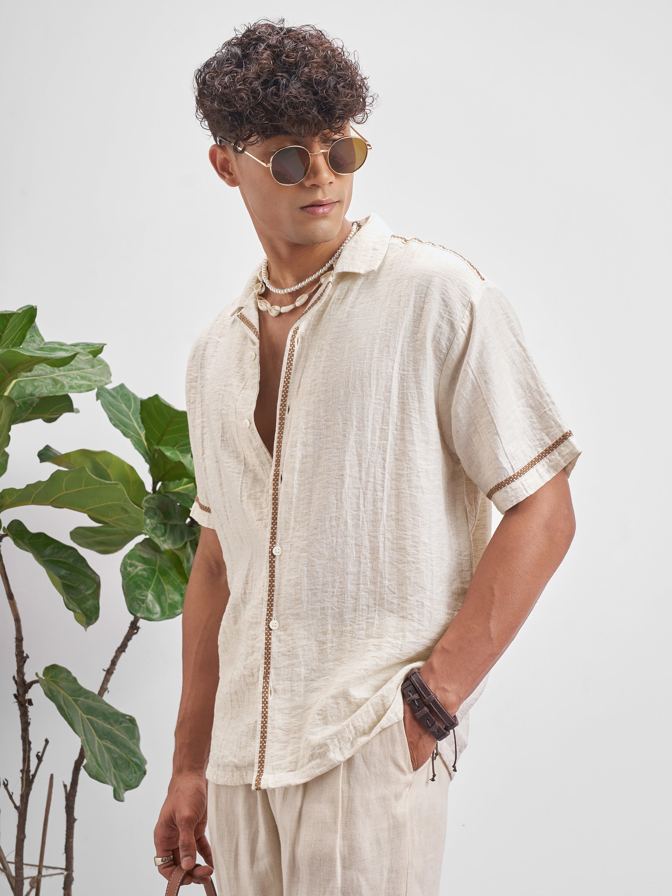 Highlander Men Beige Self Design Relaxed Fit Casual Shirt - Beige - Image 4