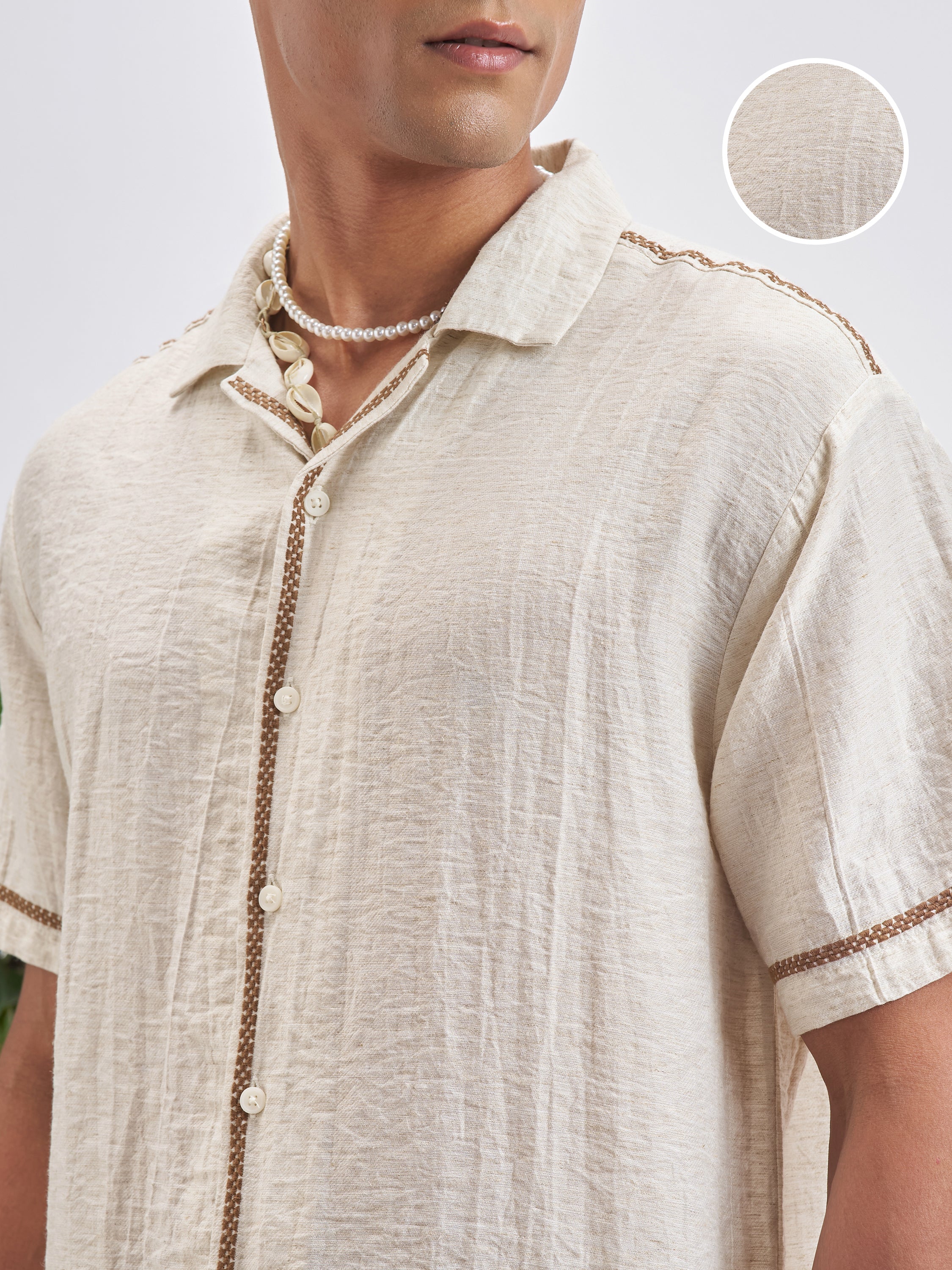Highlander Men Beige Self Design Relaxed Fit Casual Shirt - Beige - Image 5