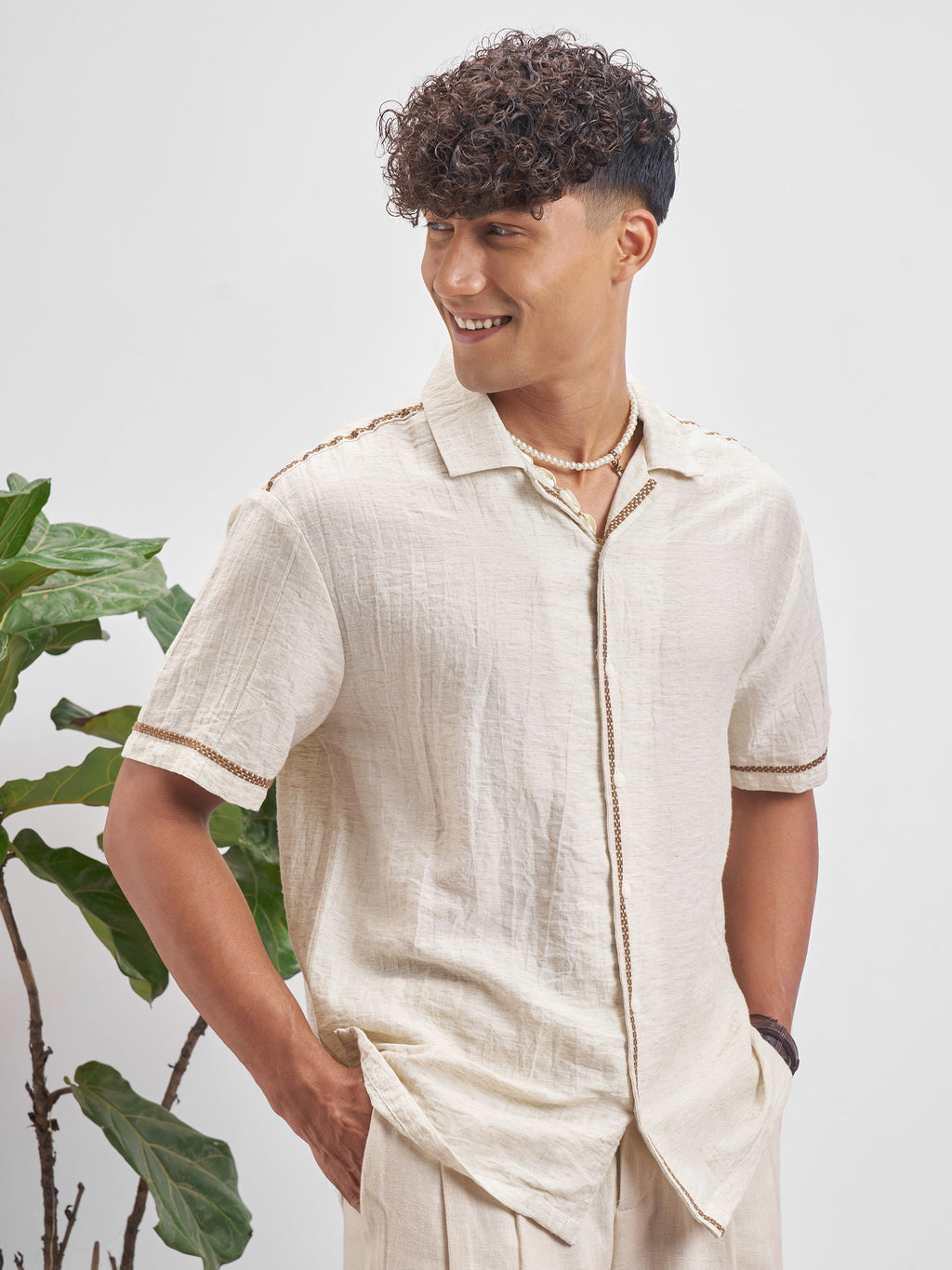 Highlander Men Beige Self Design Relaxed Fit Casual Shirt - Beige - Image 6