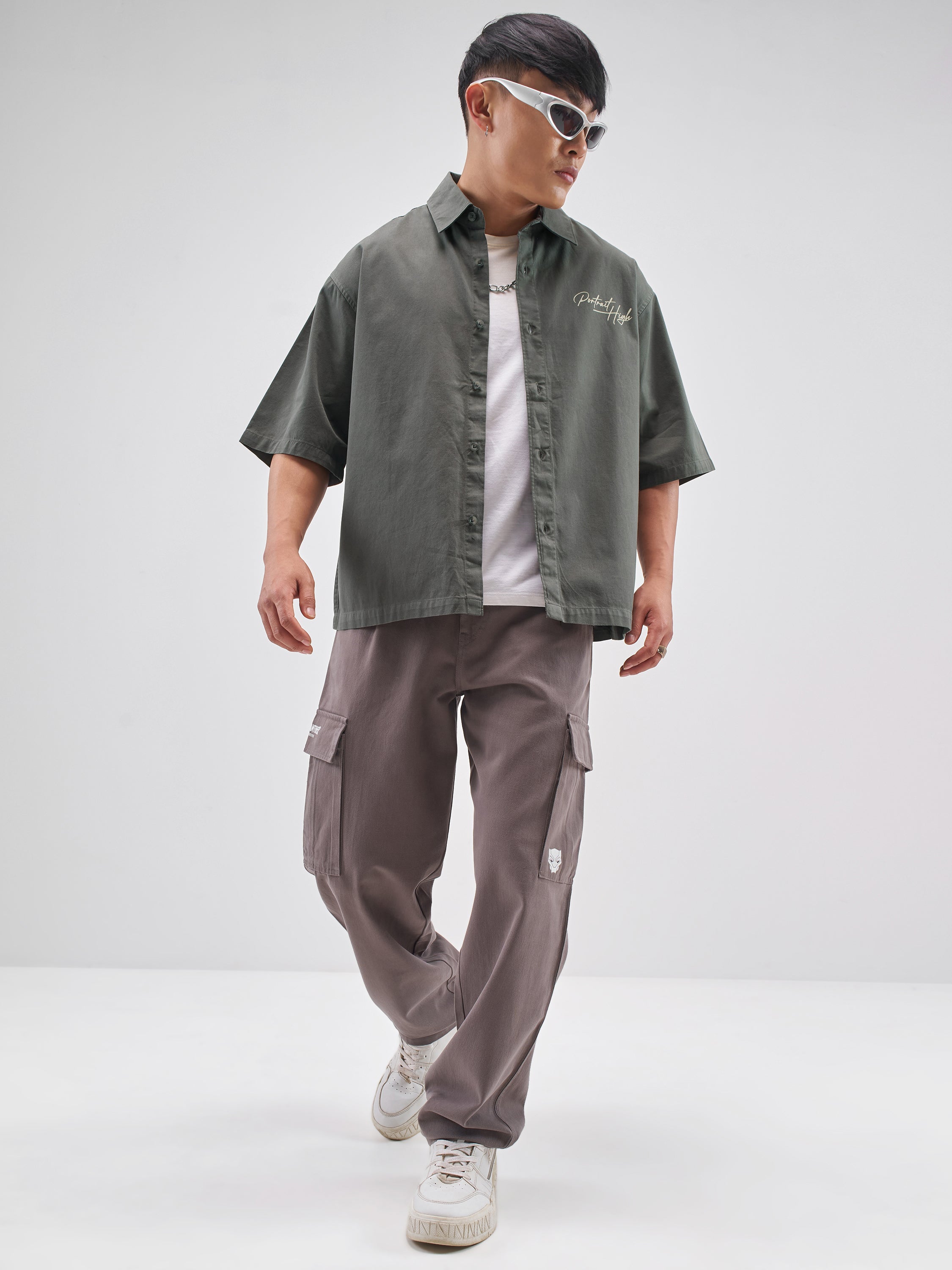 Highlander Men Charcoal Printed Boxy Fit Casual Shirt - Charcoal - Image 2