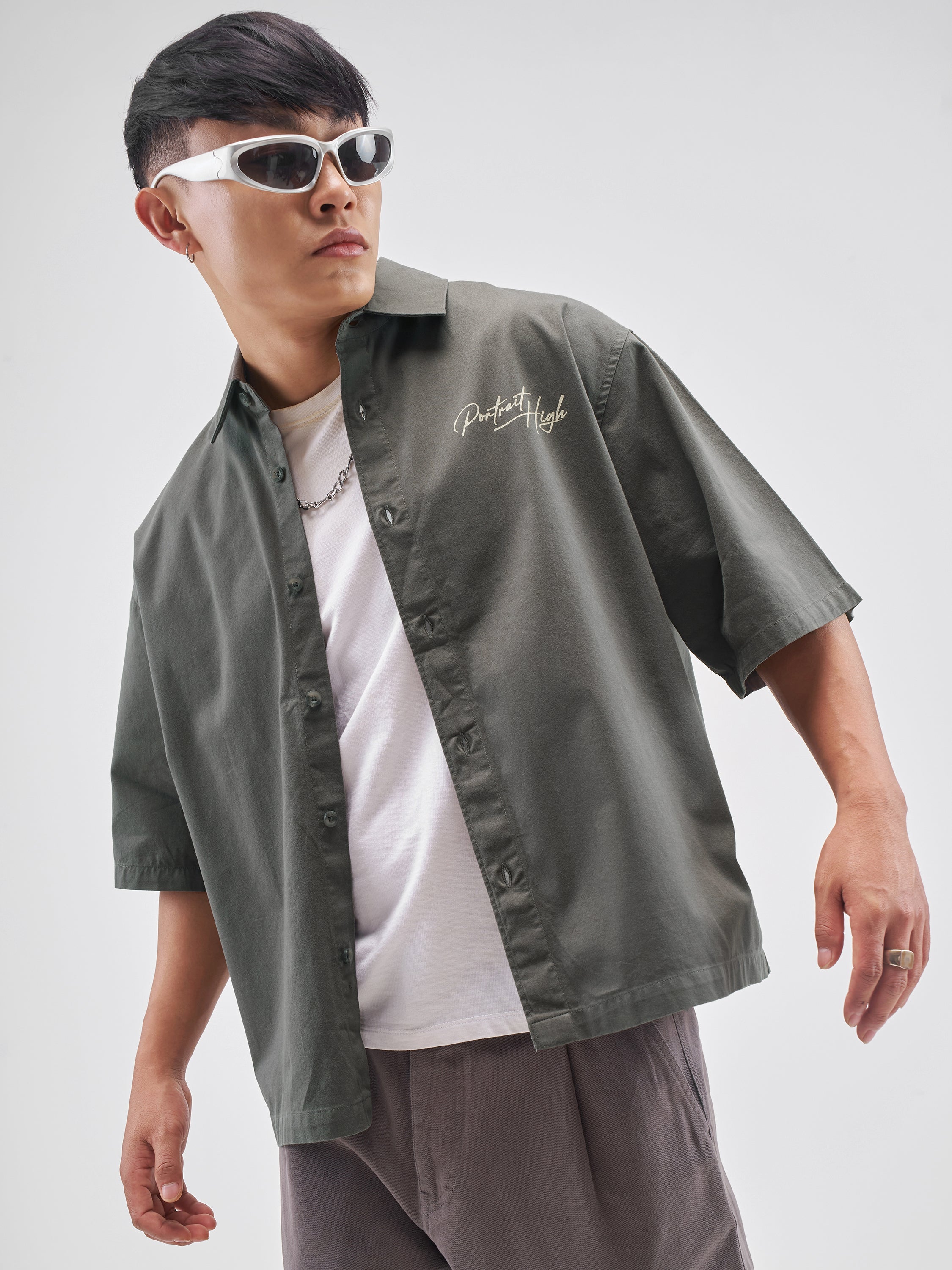 Highlander Men Charcoal Printed Boxy Fit Casual Shirt - Charcoal - Image 3