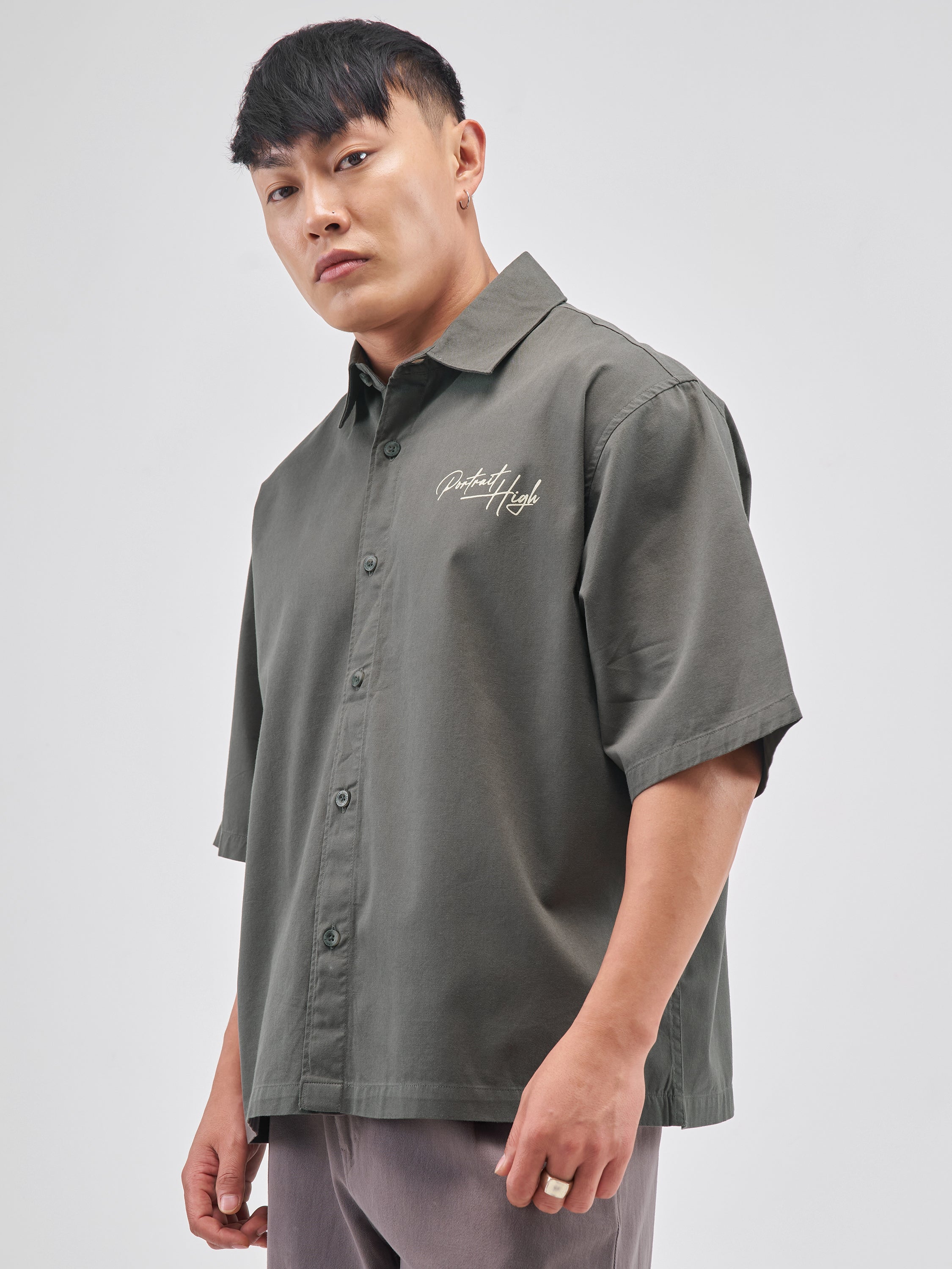 Highlander Men Charcoal Printed Boxy Fit Casual Shirt - Charcoal - Image 4