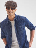 Highlander Men Navy Blue Self Design Slim Fit Casual Shirt - Navy Blue - Image 1