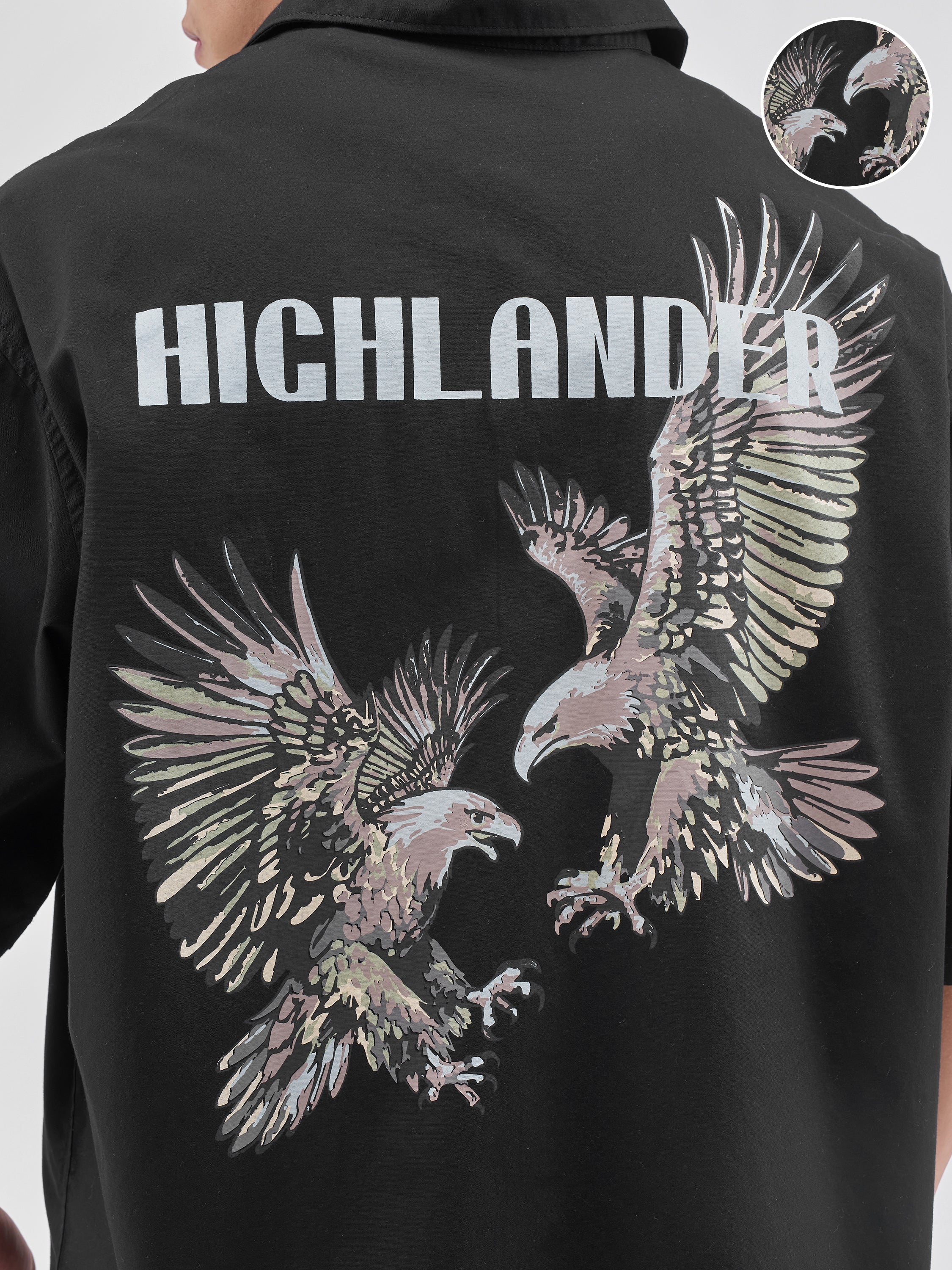 Highlander Men Black Printed Boxy Fit Casual Shirt - Black - Image 5