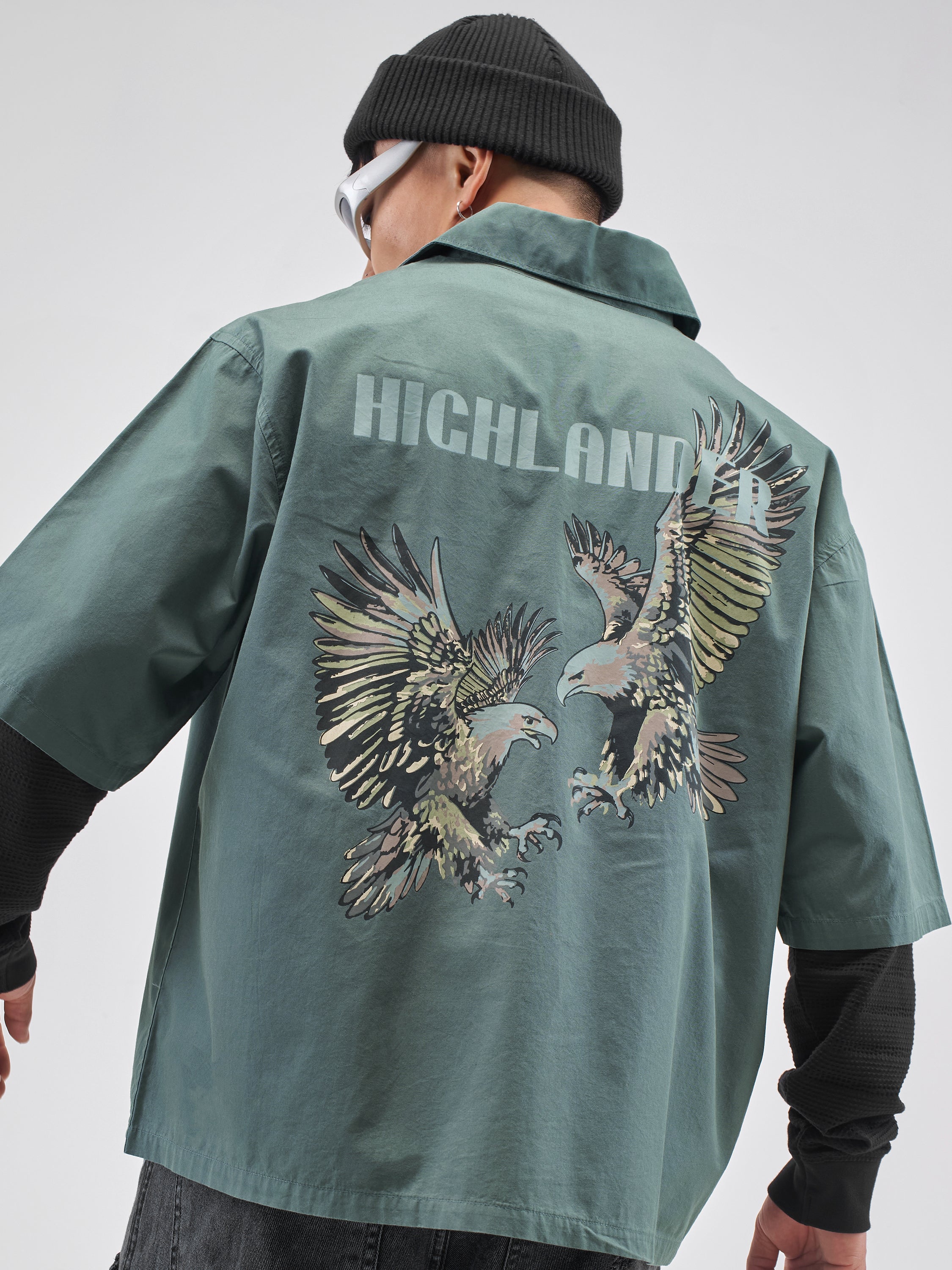 Highlander Men Green Printed Boxy Fit Casual Shirt - Green - Image 1