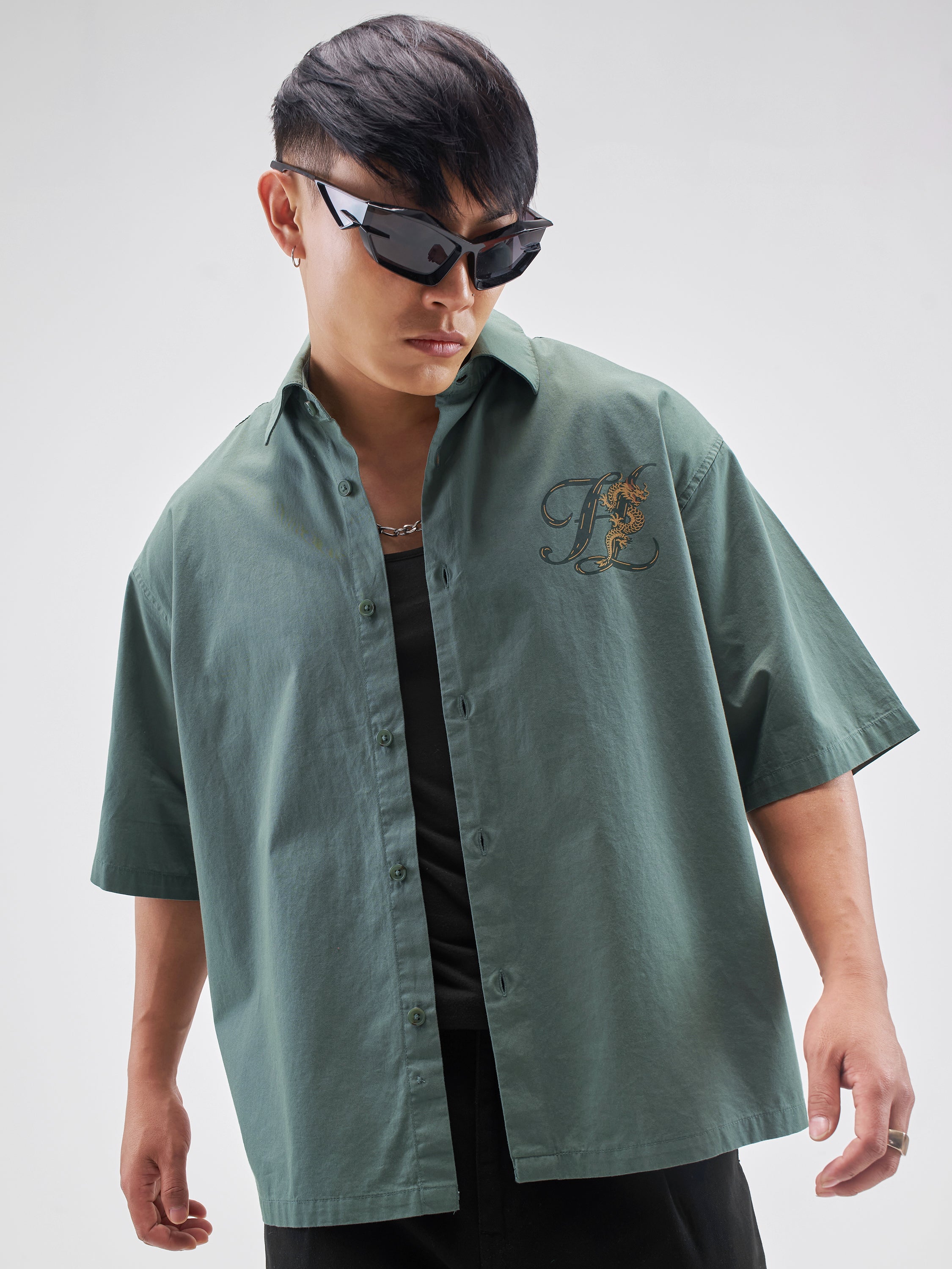 Highlander Men Green Printed Boxy Fit Casual Shirt - Green - Image 3