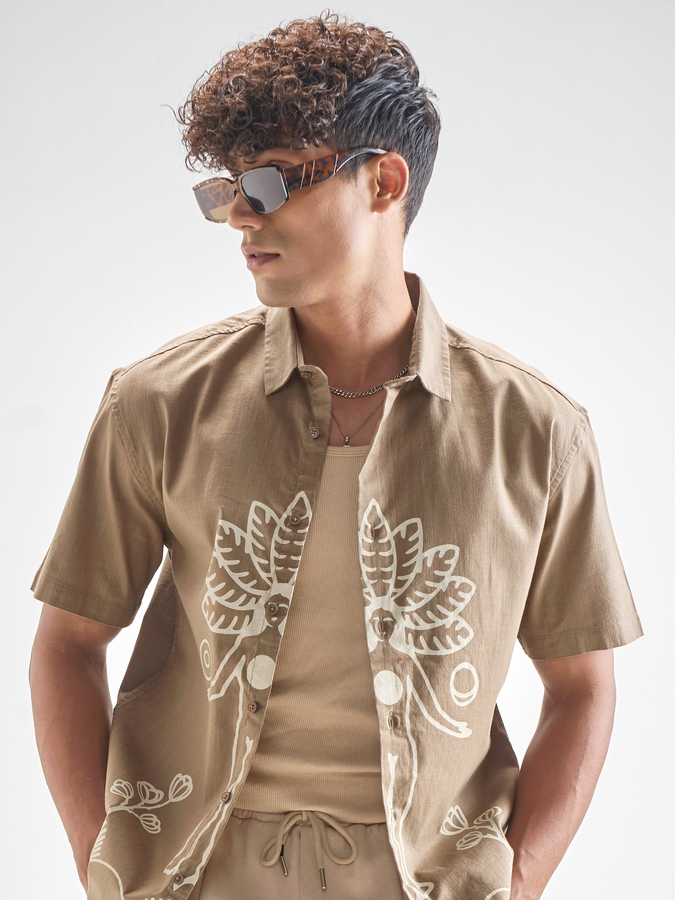 Highlander Men Brown Printed Relaxed Fit Casual Shirt - Brown - Image 1