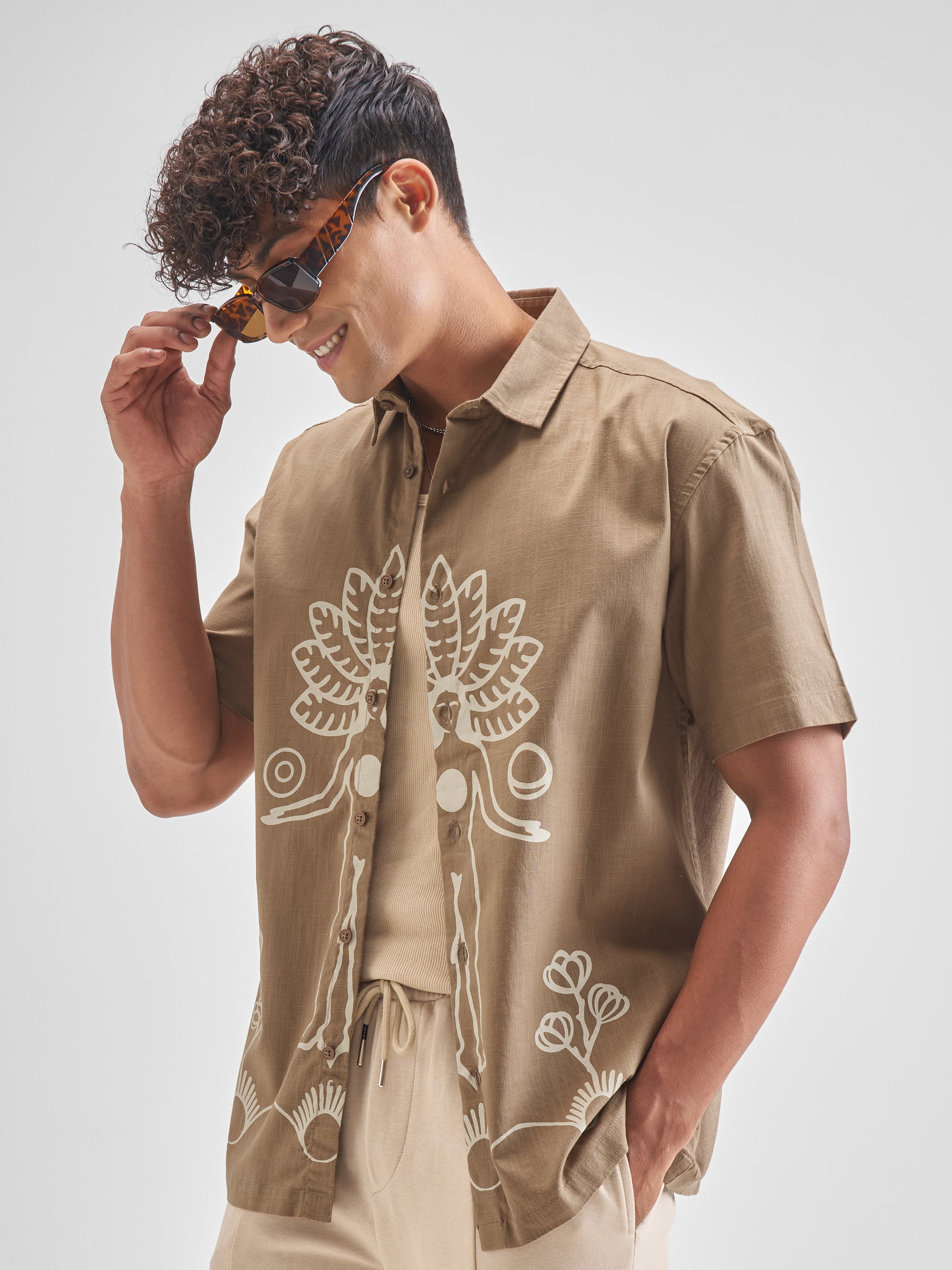 Highlander Men Brown Printed Relaxed Fit Casual Shirt - Brown - Image 4