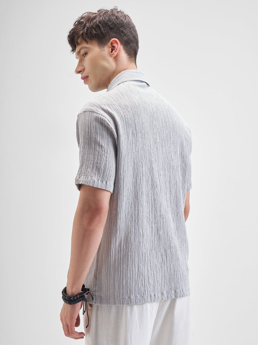 Highlander Men Grey Self Design Relaxed Fit Casual Shirt - Grey - Image 3