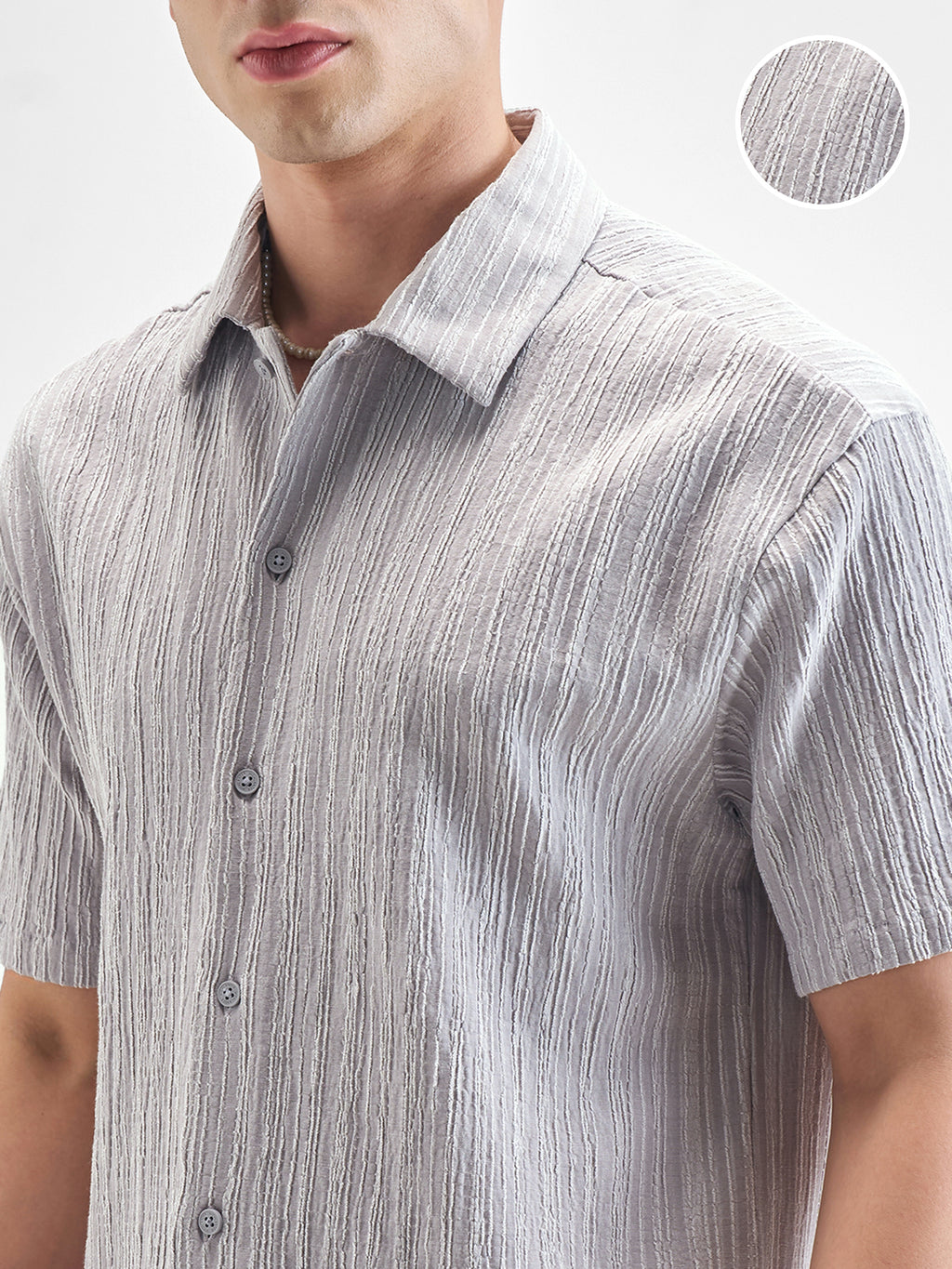 Highlander Men Grey Self Design Relaxed Fit Casual Shirt - Grey - Image 5