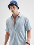 Highlander Men Blue Self Design Relaxed Fit Casual Shirt - Blue - Image 1