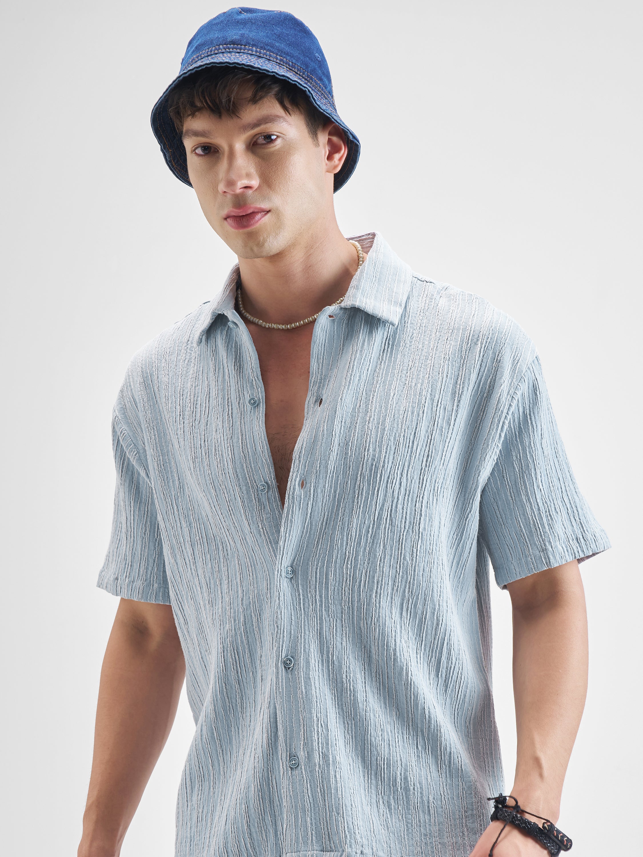 Highlander Men Blue Self Design Relaxed Fit Casual Shirt - Blue - Image 1