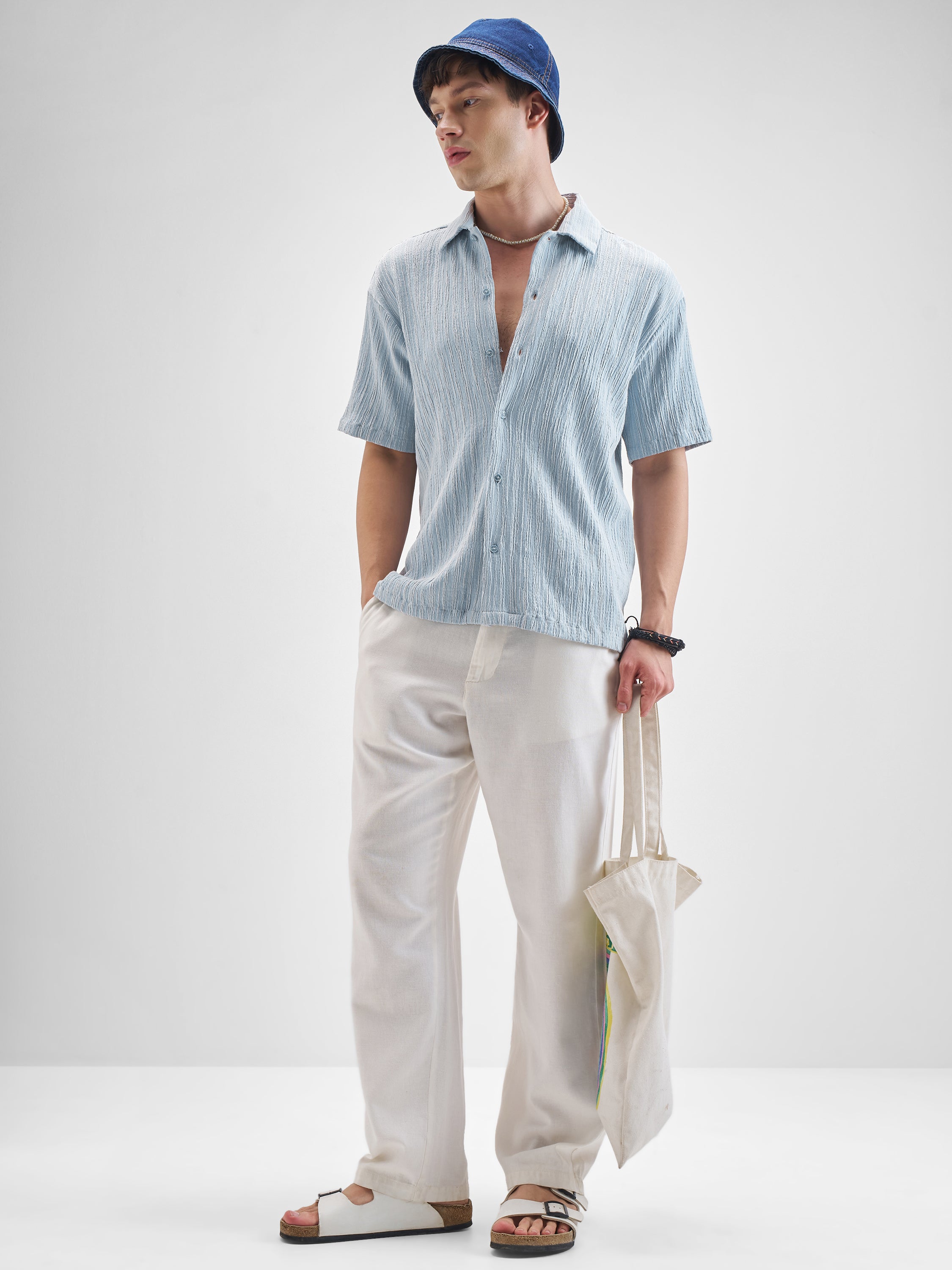 Highlander Men Blue Self Design Relaxed Fit Casual Shirt - Blue - Image 2