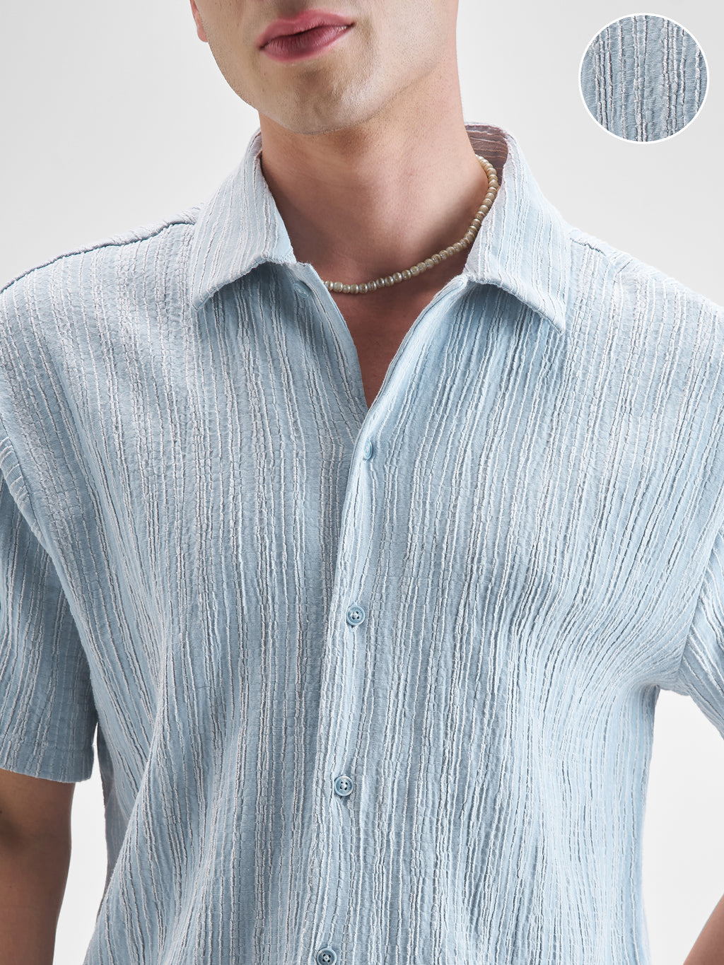 Highlander Men Blue Self Design Relaxed Fit Casual Shirt - Blue - Image 5