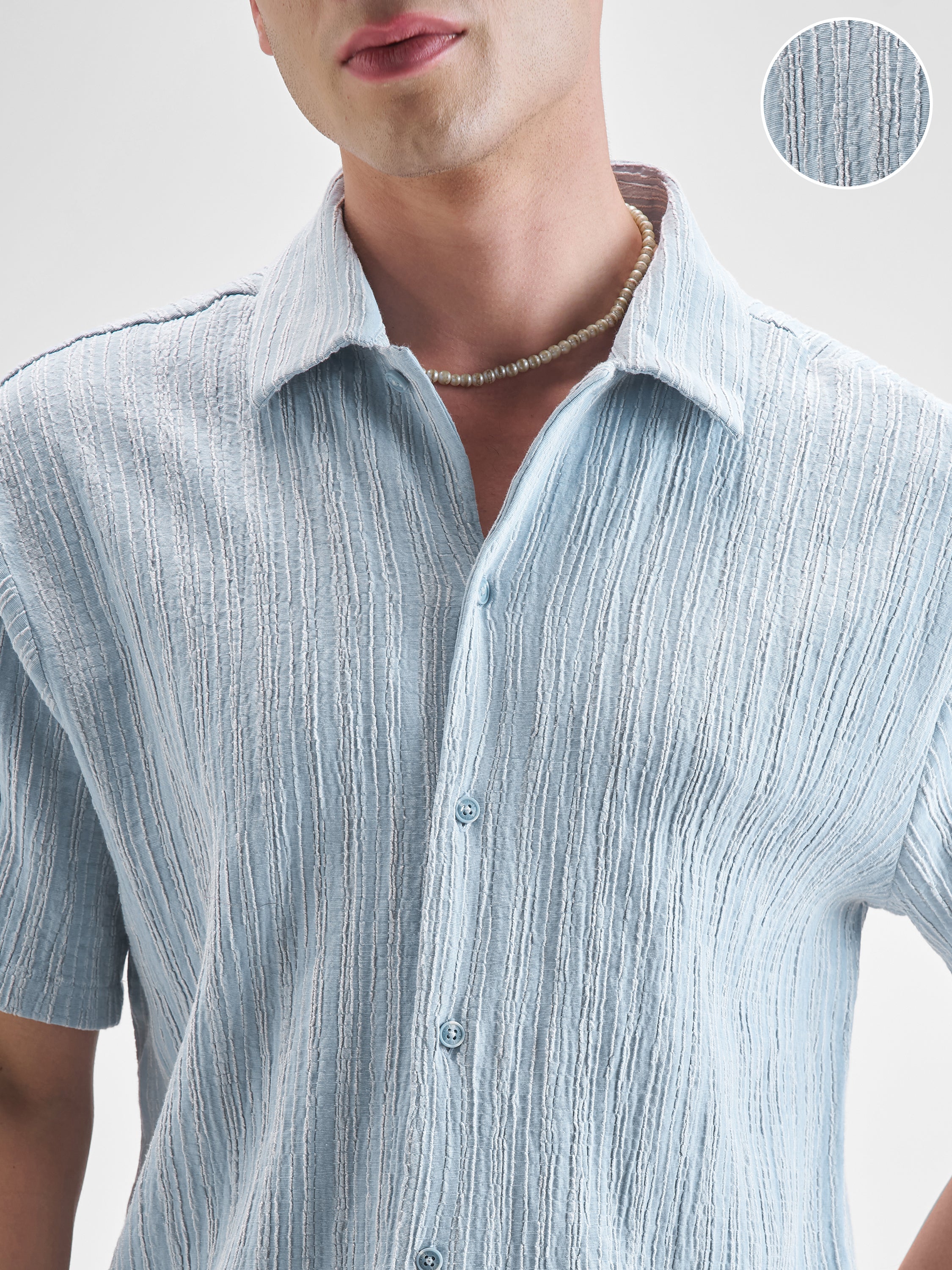 Highlander Men Blue Self Design Relaxed Fit Casual Shirt - Blue - Image 5