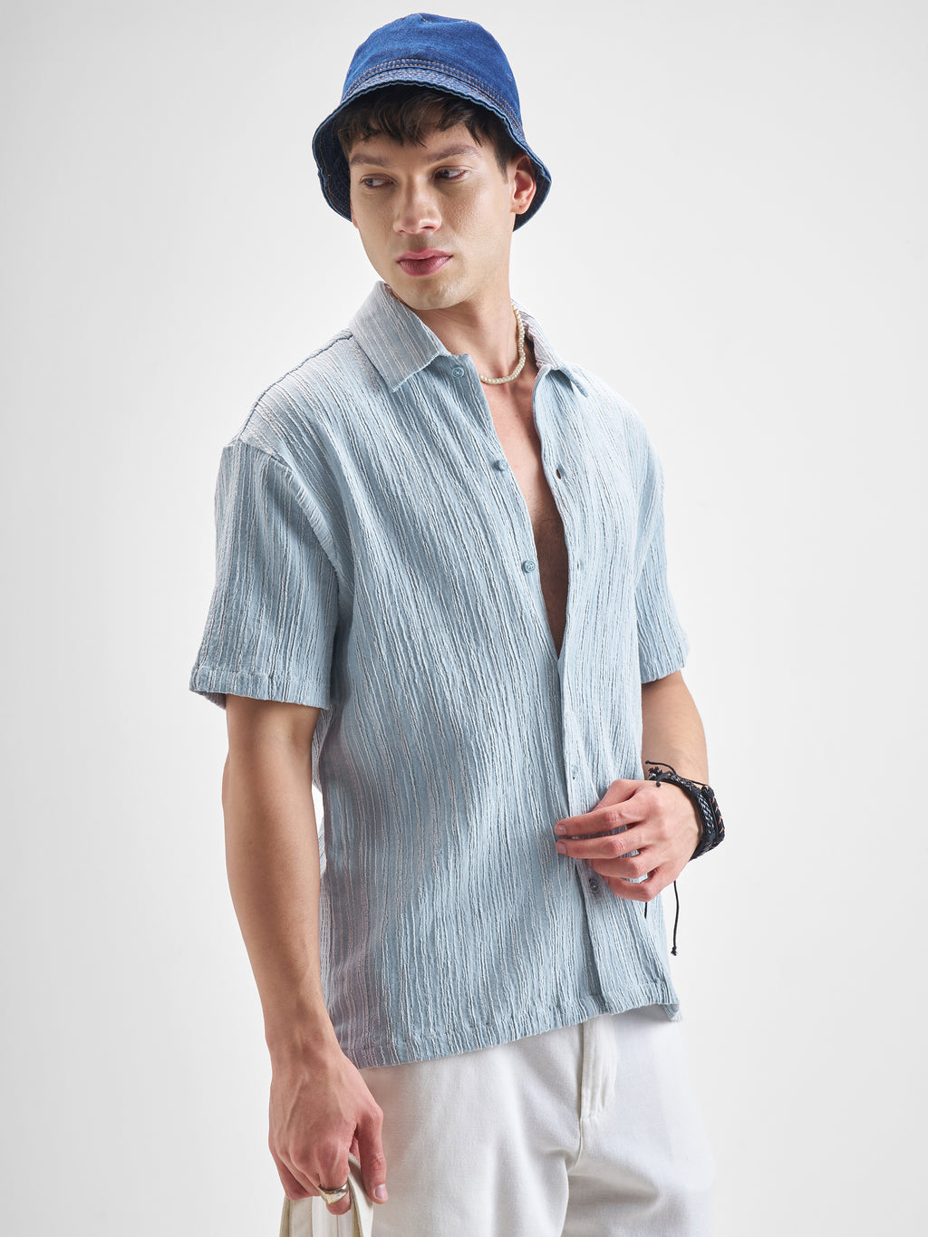 Highlander Men Blue Self Design Relaxed Fit Casual Shirt - Blue - Image 6