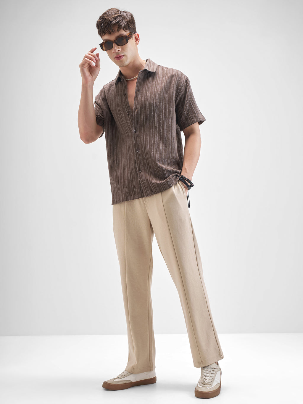Highlander Men Brown Self Design Relaxed Fit Casual Shirt - Brown - Image 2