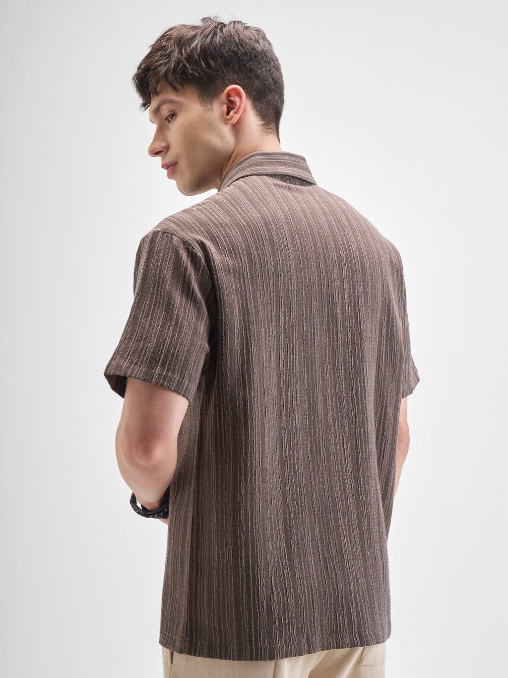Highlander Men Brown Self Design Relaxed Fit Casual Shirt - Brown - Image 3