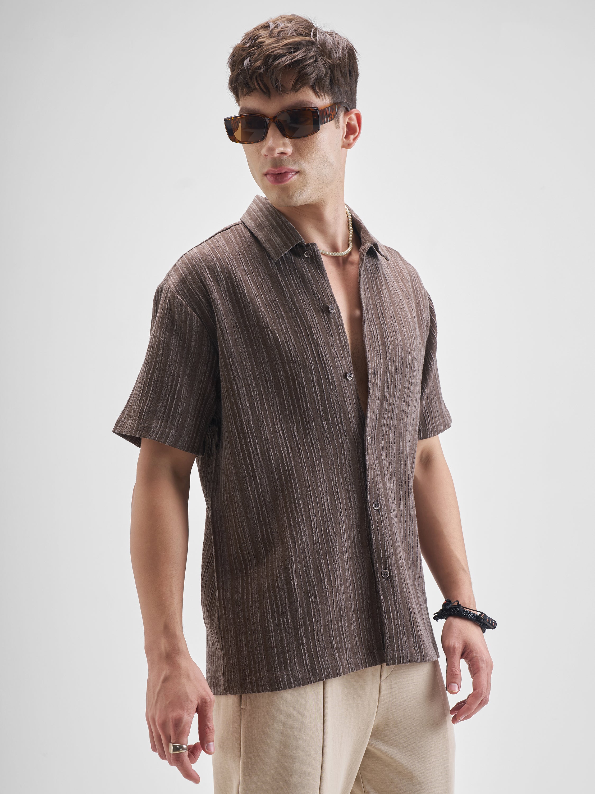 Highlander Men Brown Self Design Relaxed Fit Casual Shirt - Brown - Image 6