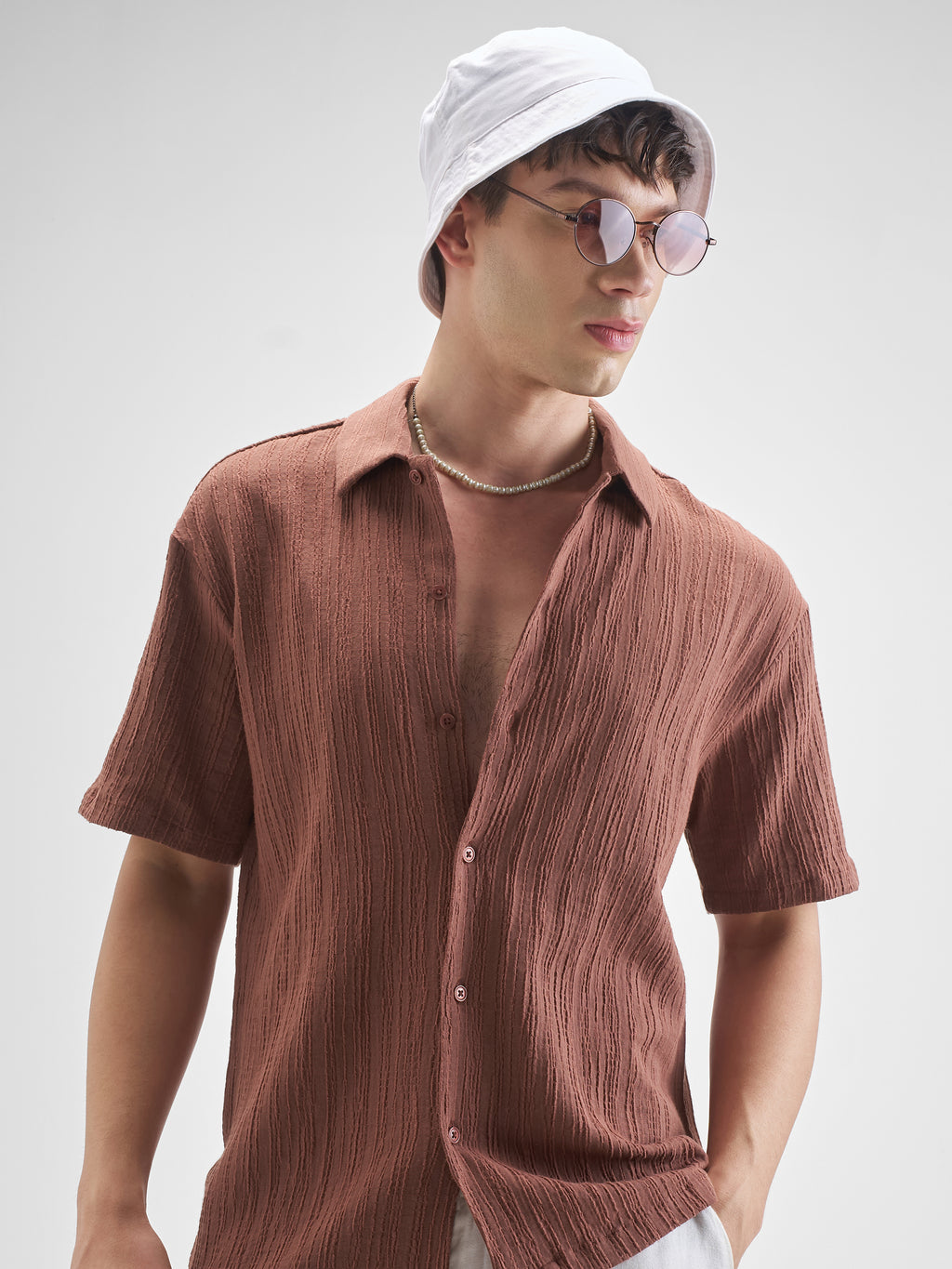 Highlander Men Rust Self Design Relaxed Fit Casual Shirt - Rust - Image 1