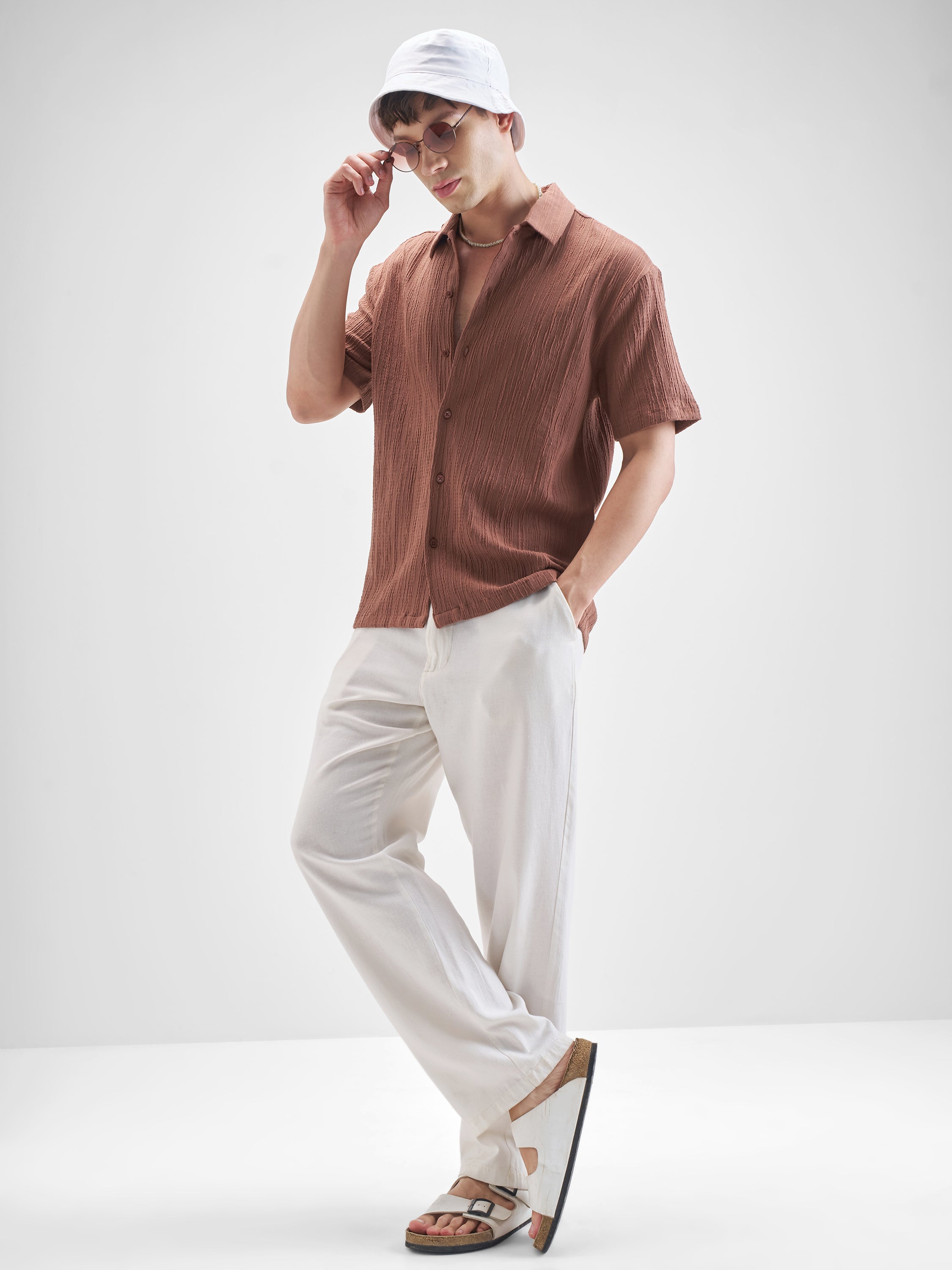 Highlander Men Rust Self Design Relaxed Fit Casual Shirt - Rust - Image 2