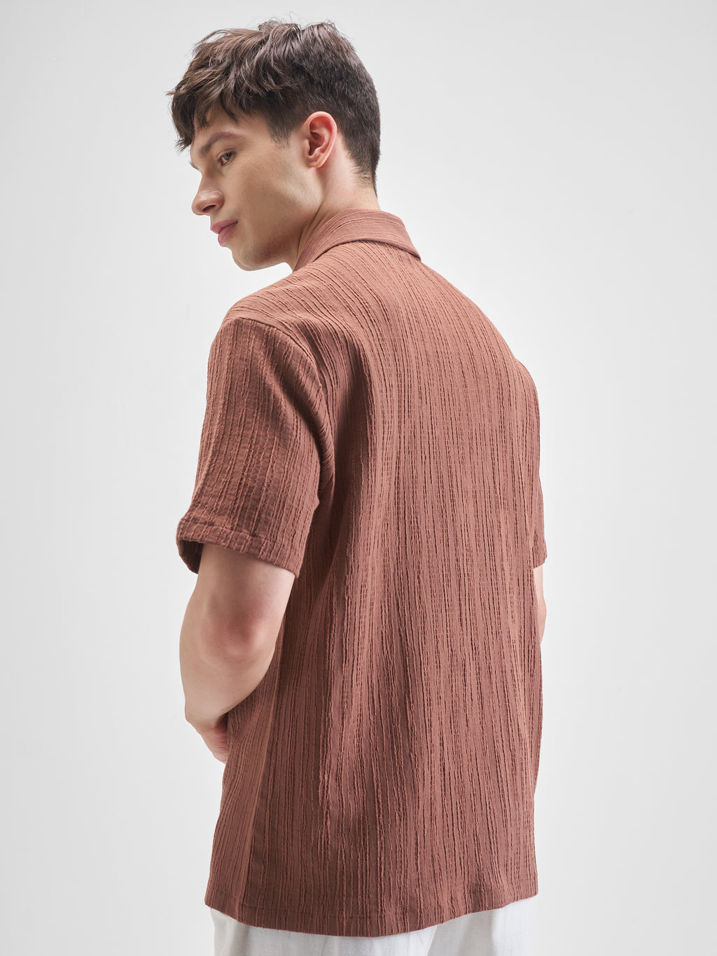 Highlander Men Rust Self Design Relaxed Fit Casual Shirt - Rust - Image 3