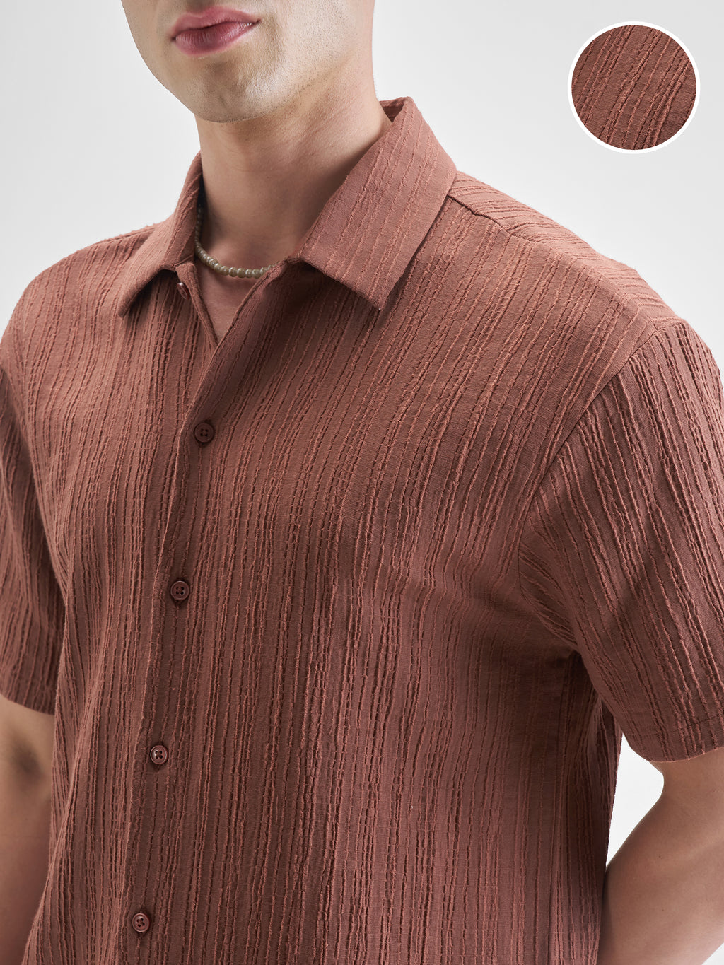 Highlander Men Rust Self Design Relaxed Fit Casual Shirt - Rust - Image 5
