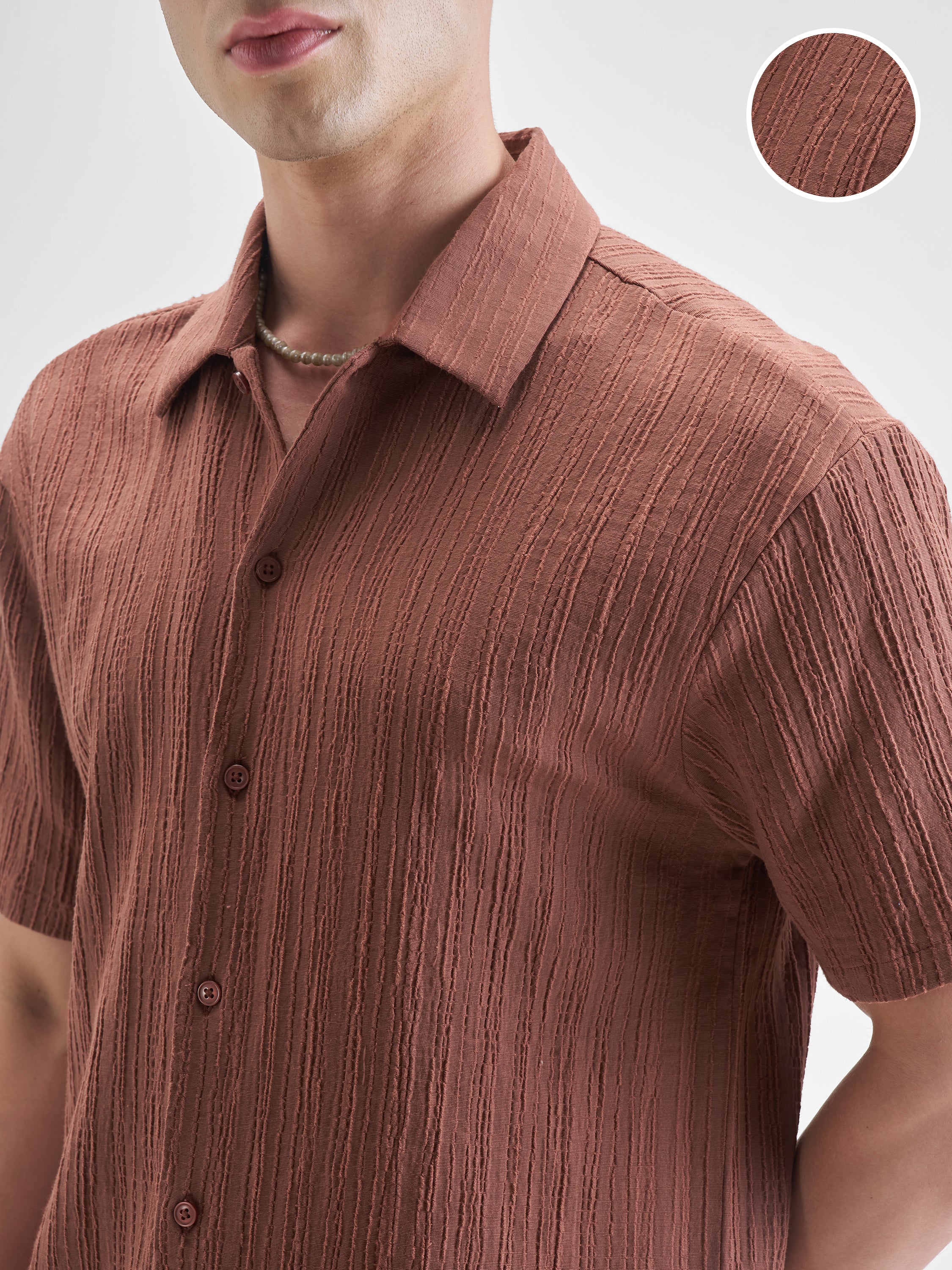 Highlander Men Rust Self Design Relaxed Fit Casual Shirt - Rust - Image 5