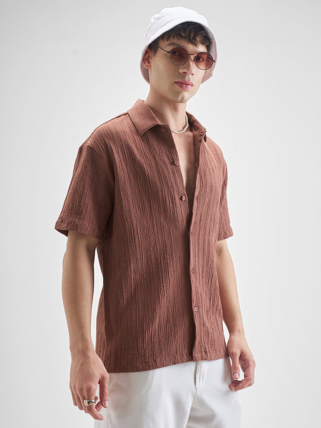 Highlander Men Rust Self Design Relaxed Fit Casual Shirt - Rust - Image 6