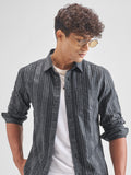 Highlander Men Grey Striped Slim Fit Casual Shirt - Grey - Image 1
