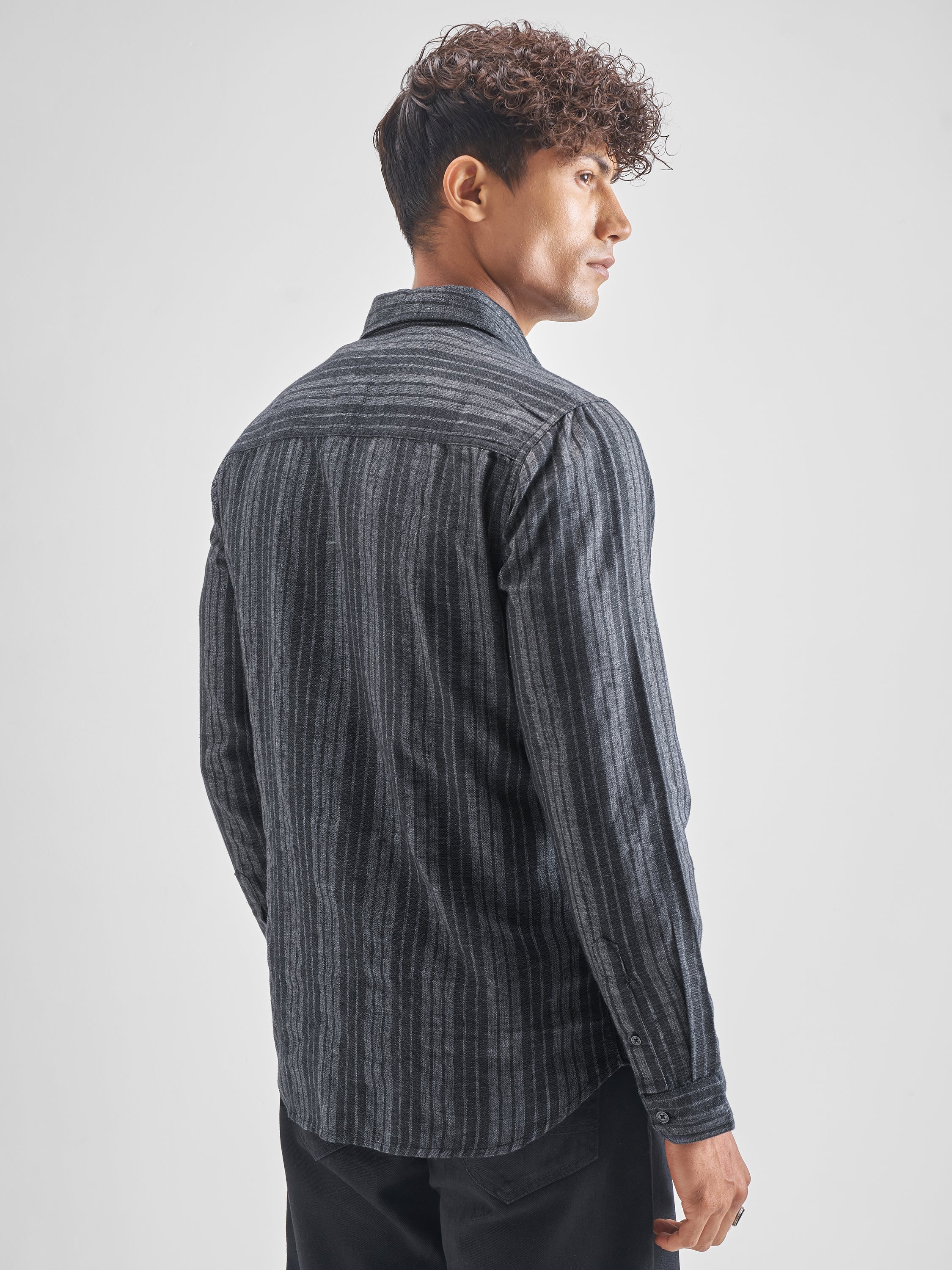 Highlander Men Grey Striped Slim Fit Casual Shirt - Grey - Image 3