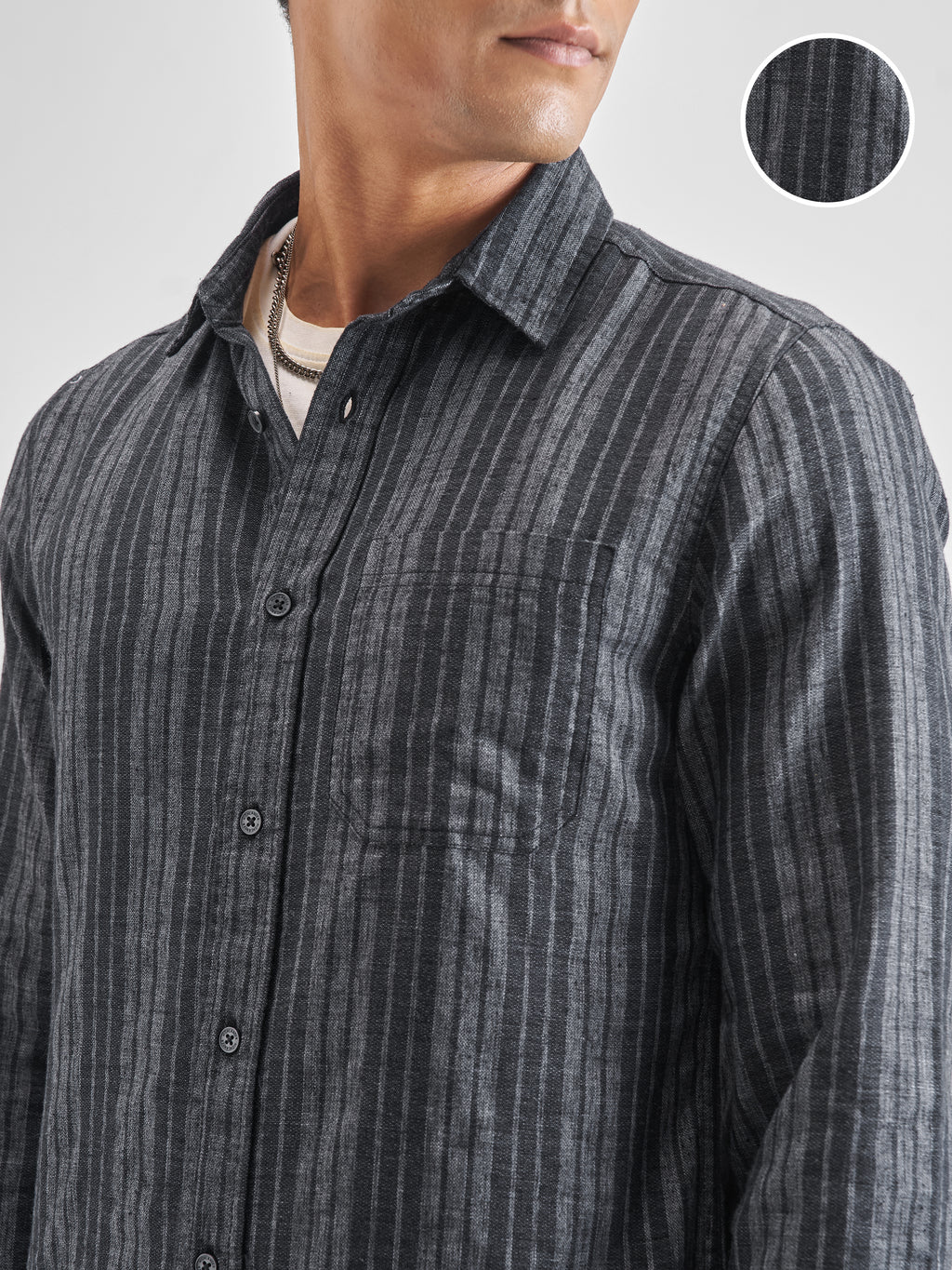 Highlander Men Grey Striped Slim Fit Casual Shirt - Grey - Image 5