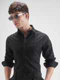 Highlander Men Black Self Design Slim Fit Casual Shirt - Black - Image 1