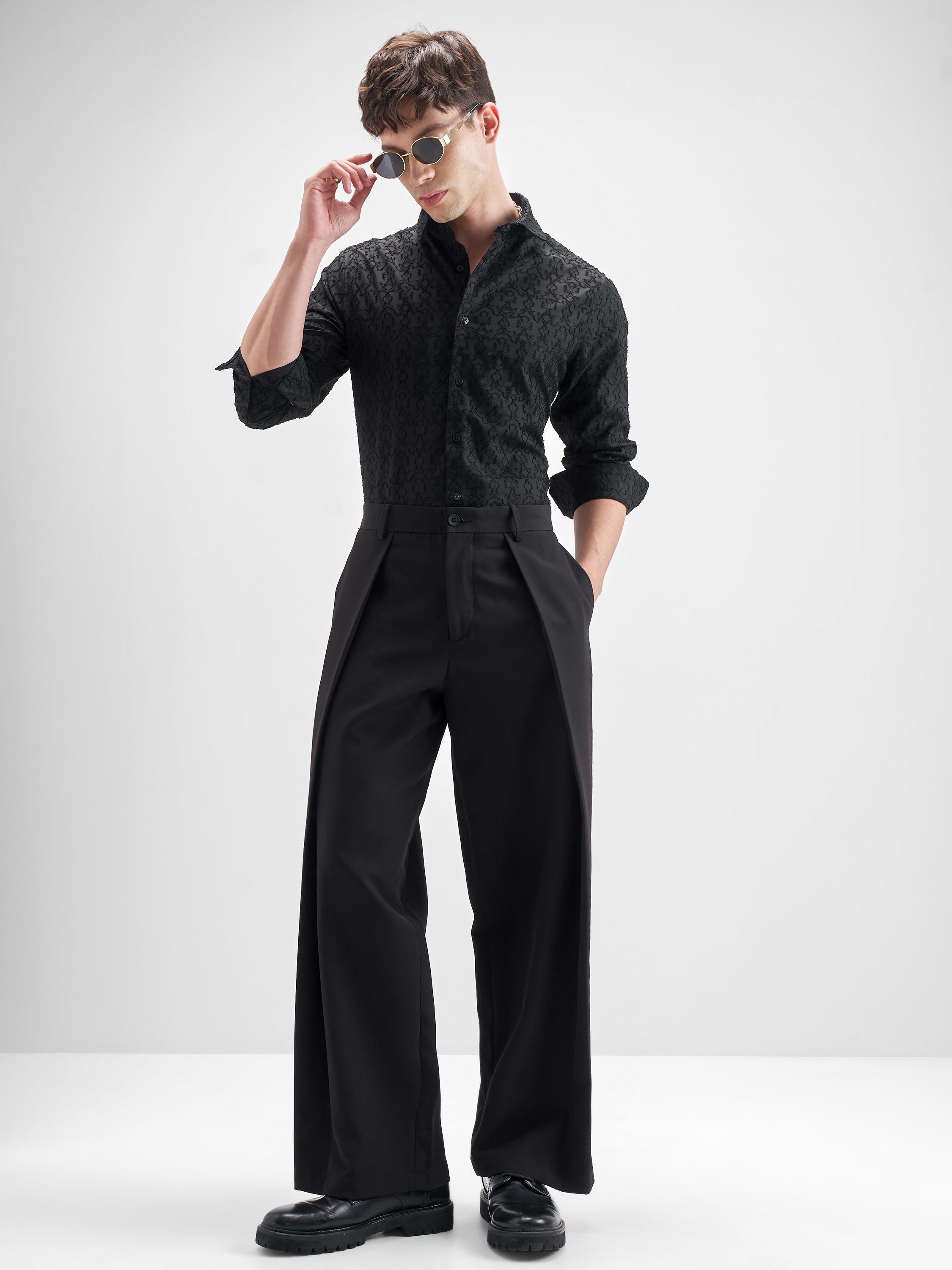 Highlander Men Black Self Design Slim Fit Casual Shirt - Black - Image 2