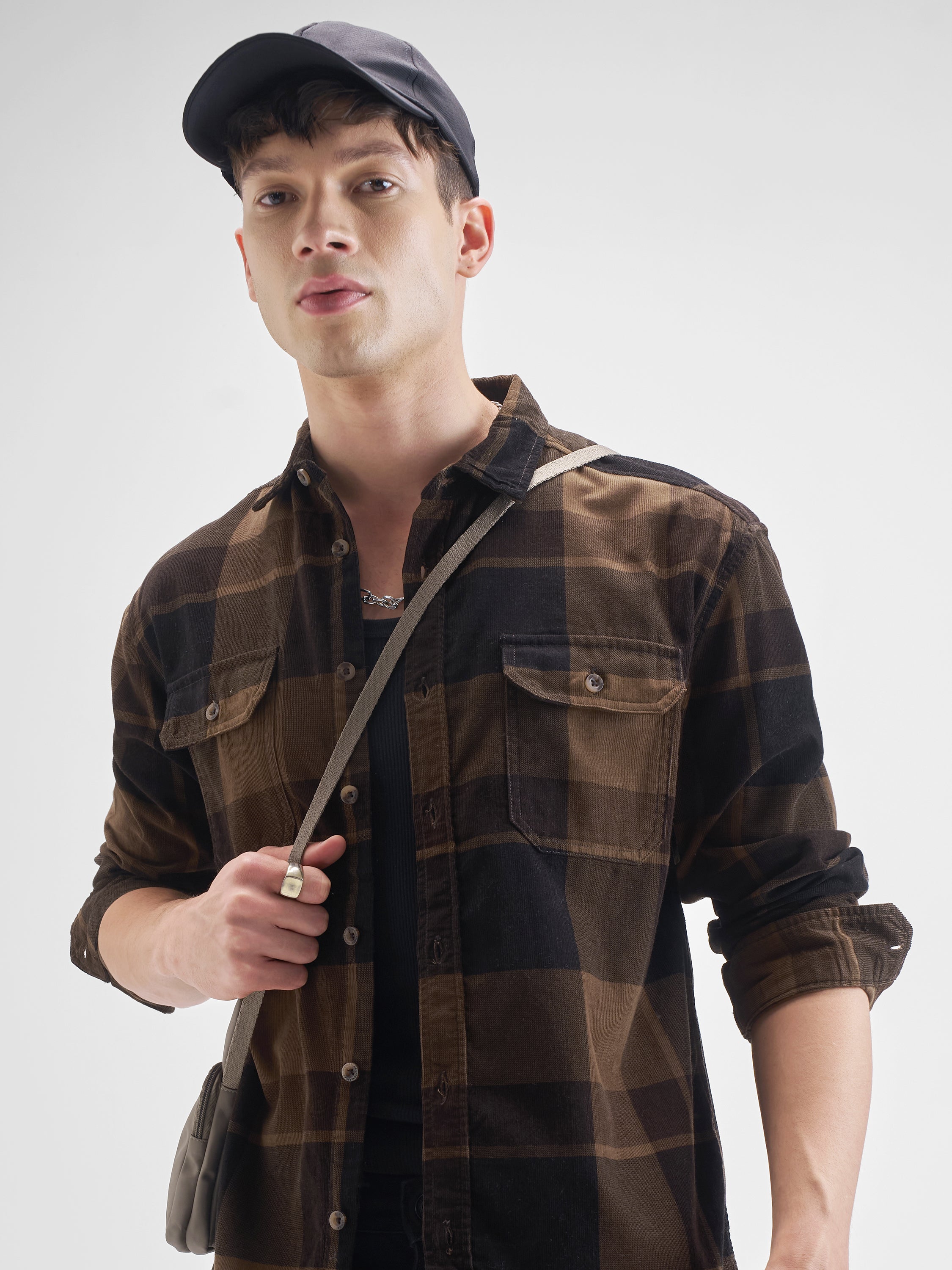 Highlander Men Brown Checked Relaxed Fit Casual Shirt - Brown - Image 1