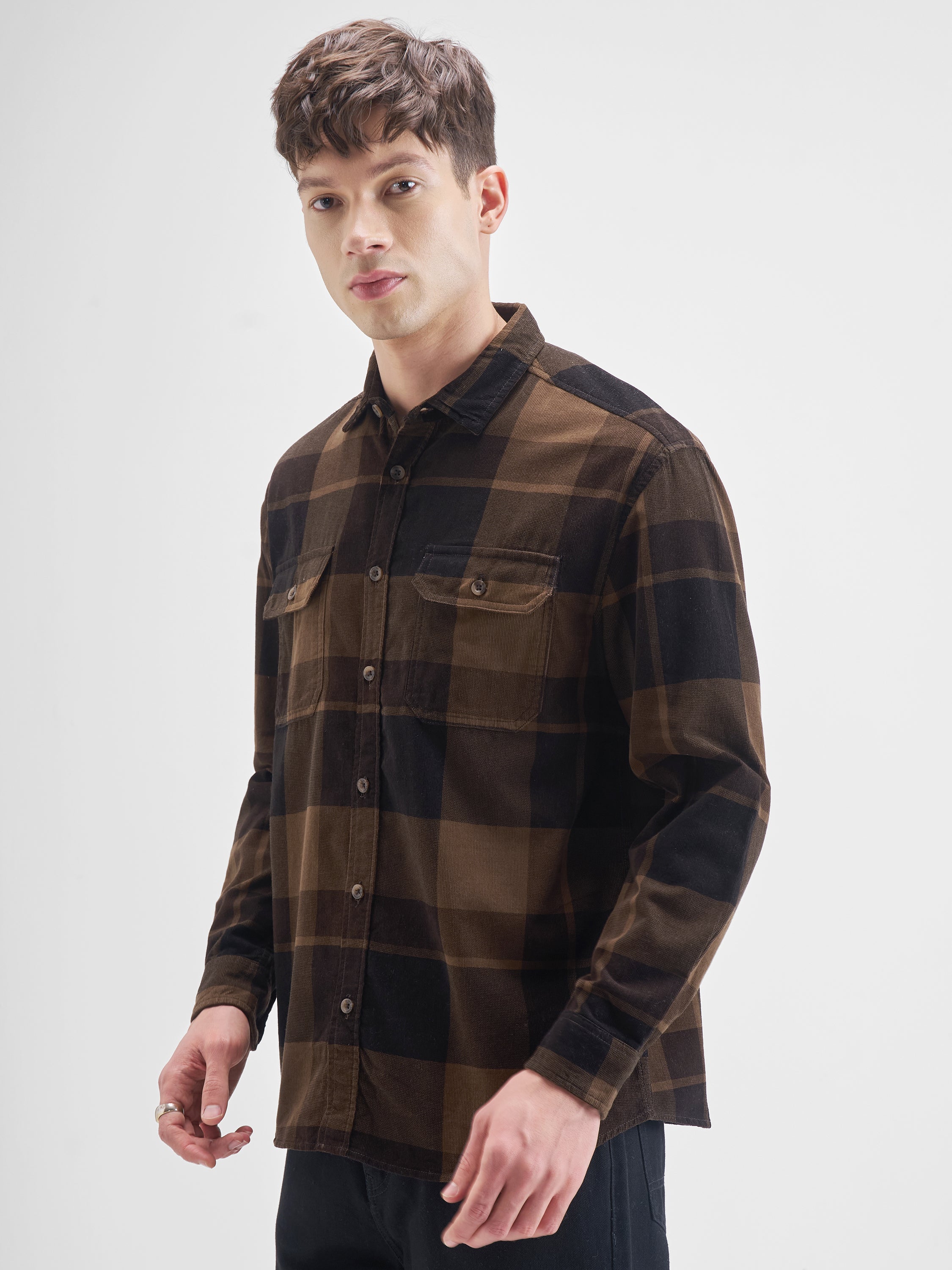 Highlander Men Brown Checked Relaxed Fit Casual Shirt - Brown - Image 4
