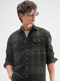 Highlander Men Olive Checked Relaxed Fit Casual Shirt - Olive - Image 1