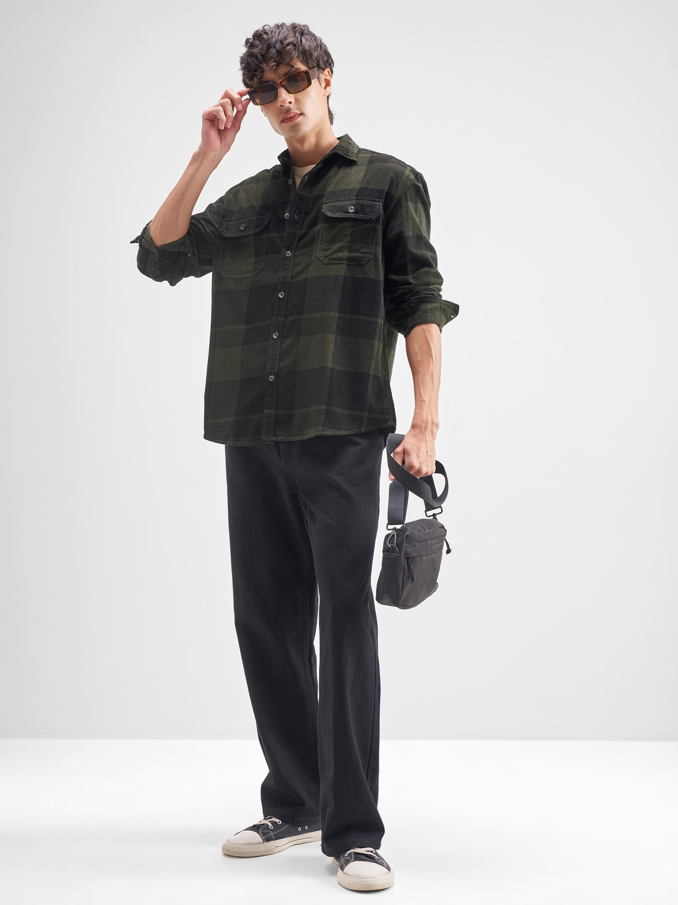 Highlander Men Olive Checked Relaxed Fit Casual Shirt - Olive - Image 2