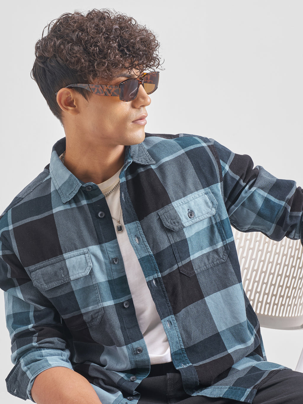 Highlander Men Blue Checked Relaxed Fit Casual Shirt - Blue - Image 1