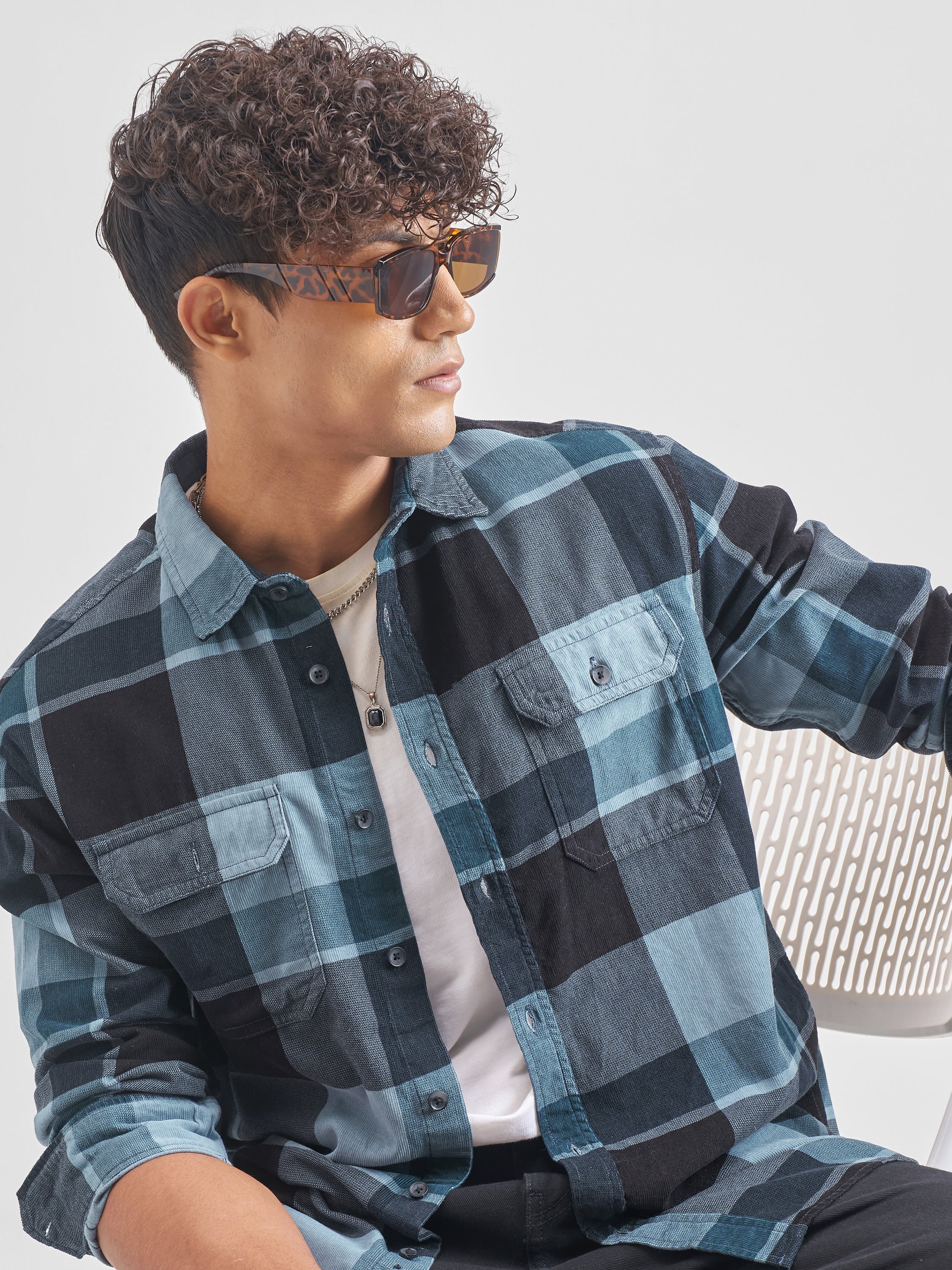 Highlander Men Blue Checked Relaxed Fit Casual Shirt - Blue - Image 1