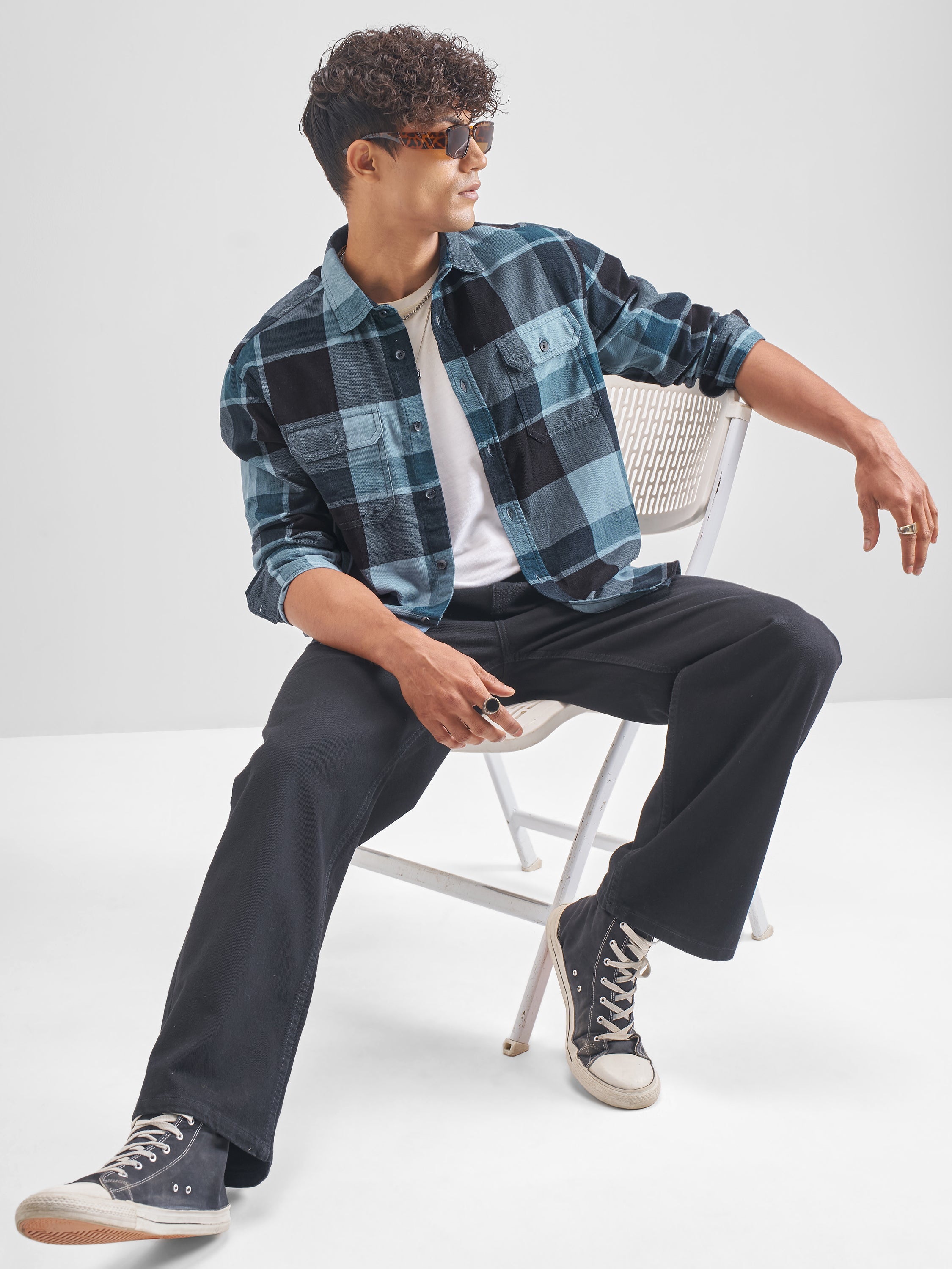 Highlander Men Blue Checked Relaxed Fit Casual Shirt - Blue - Image 2